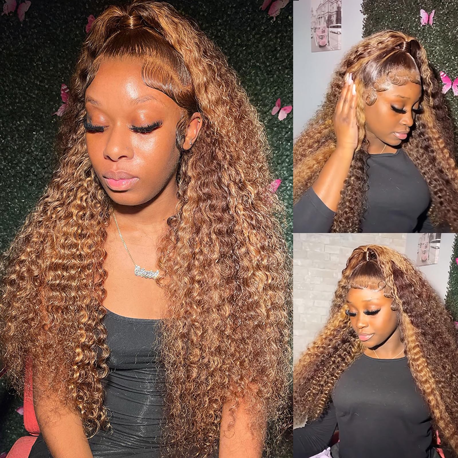 13x6 Highlight Curly Lace Front Wigs Human Hair Ombre 4/27 13x6 Deep Wave HD Transparent Lace Frontal Wig Pre Plucked with Baby 