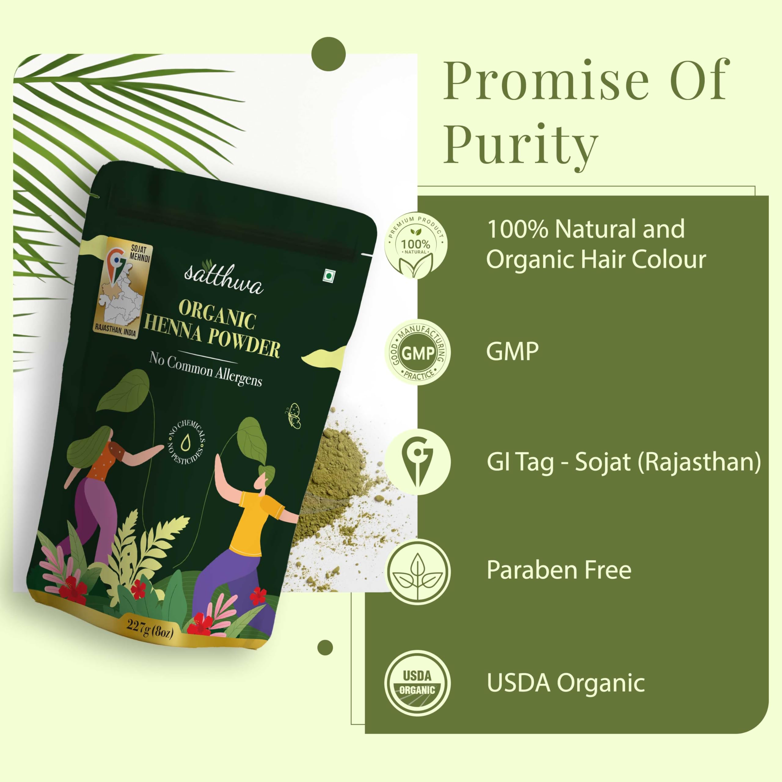 Satthwa Organic Henna Powder (Mehndi Powder)| 227gm (8oz) | 100% Pure and Natural Lawsonia Inermis | Henna for Cools Scalp, Nour