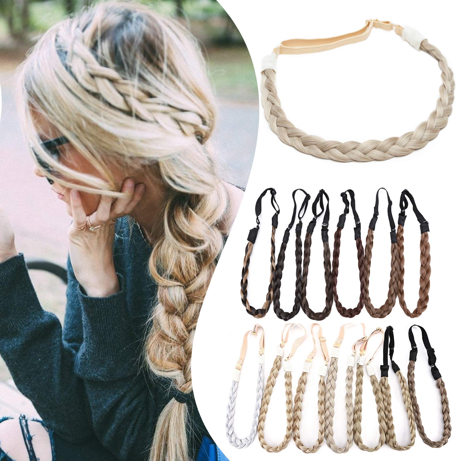 Hairro Braided Headband - Synthetic Plaited Hairpiece For Women, Girls, And Costumes - 3 Strands, 27G #16/613 Sandy Blonde & Ble