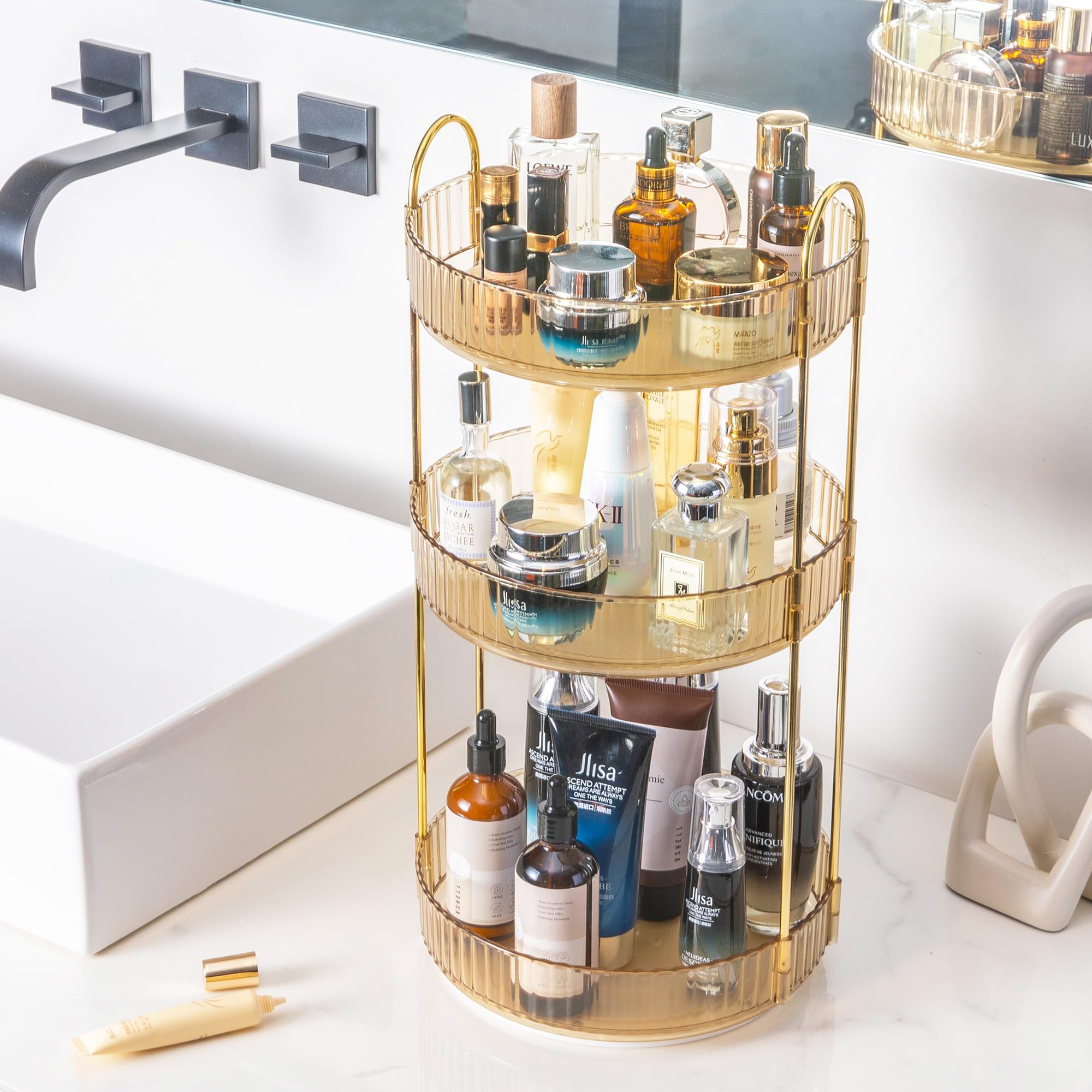 Aveniee 360 Rotating Makeup Organizer For Vanity, Skincare Make Up Organizers Large, Clear Bathroom Counter Organizer For Cosmet