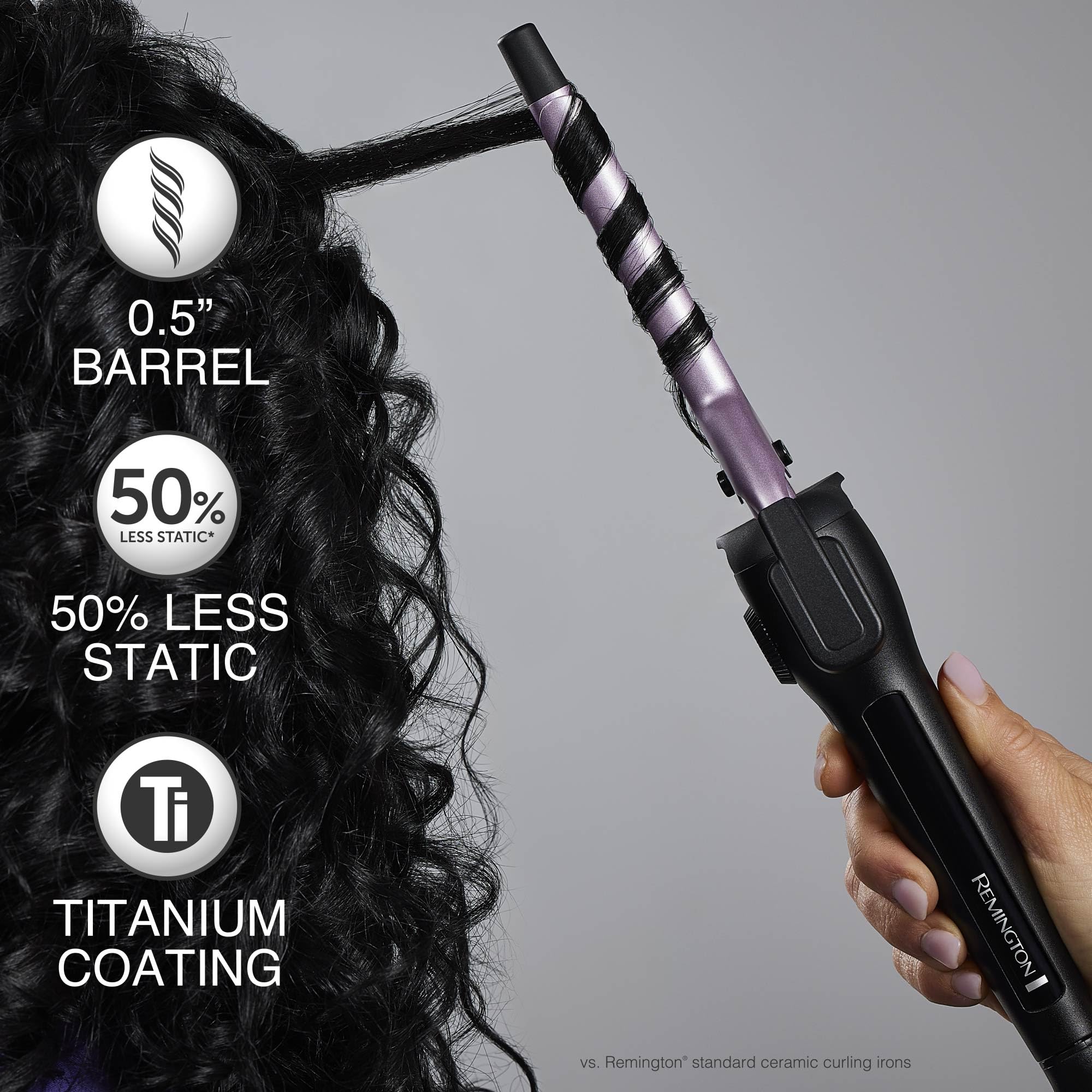 Remington Anti-Static -Inch Clipped Curling Iron with Titanium Protection, Fast Heat-Up, Ceramic Barrel for Tight Ringlet Curls
