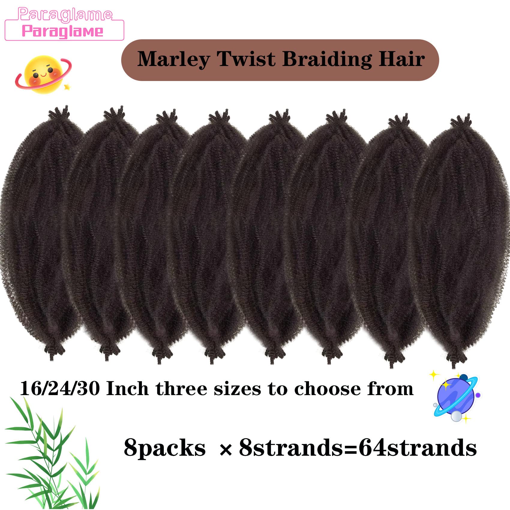 Paraglame Marley Hair 16 Inch Springy Afro Twist Hair 8 Packs Marley Twist Braiding Hair, Wrapping Hair for Soft Locs, Afro Spri