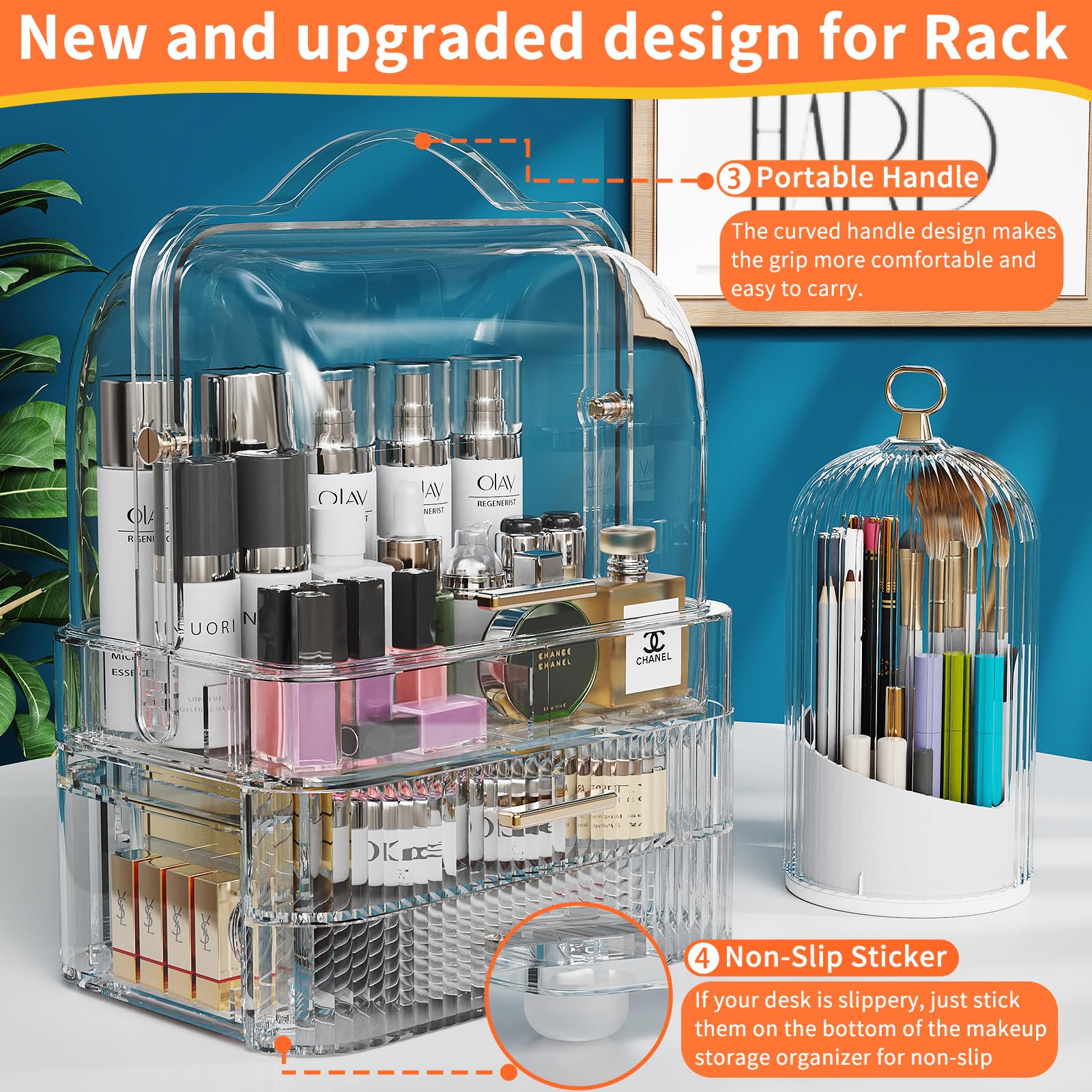 Makeup Organizers Skincare Organizers With 2-Layer Box And Transparent Cover Waterproof Dustproof Cosmetics Display Cases With B