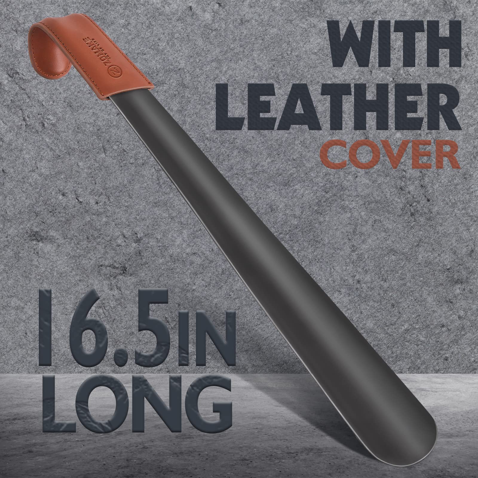 ZOMAKE Long Handle Shoe Horn for Seniors, 16.5" Metal, Black, Model TM0088A - Ideal for Boots, Men, Women, Kids