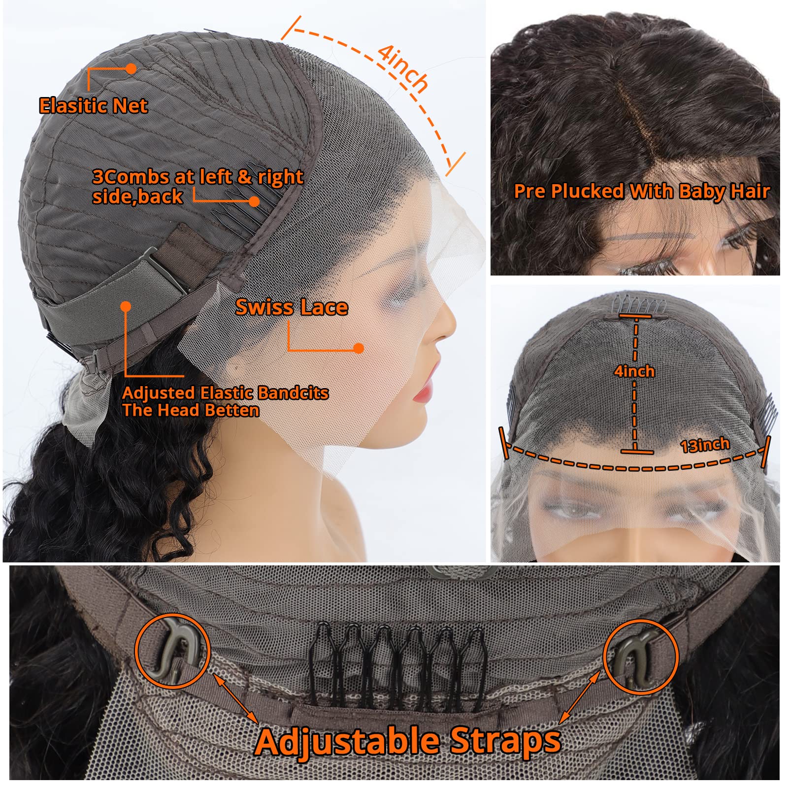 Aisi 13X4 Deep Wave Lace Front Wigs Human Hair 180% Density Wet And Wavy Front Wigs Human Hair Hd Lace Glueless Wigs For Black W