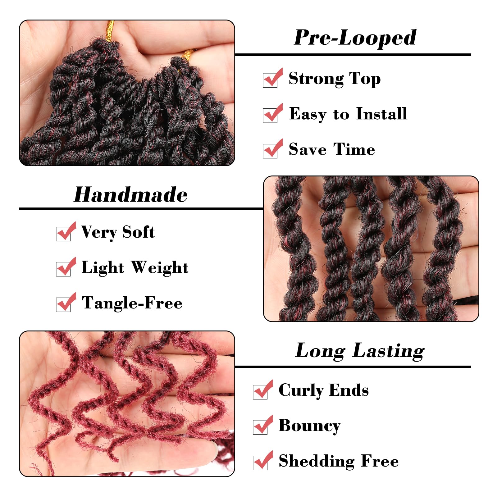 Leeven 18 Inch Burgundy Senegalese Twist With Curly Ends 8 Packs Ombre Red Hanava Twist Crochet Hair Pre Twisted Kinky Twsit Pre