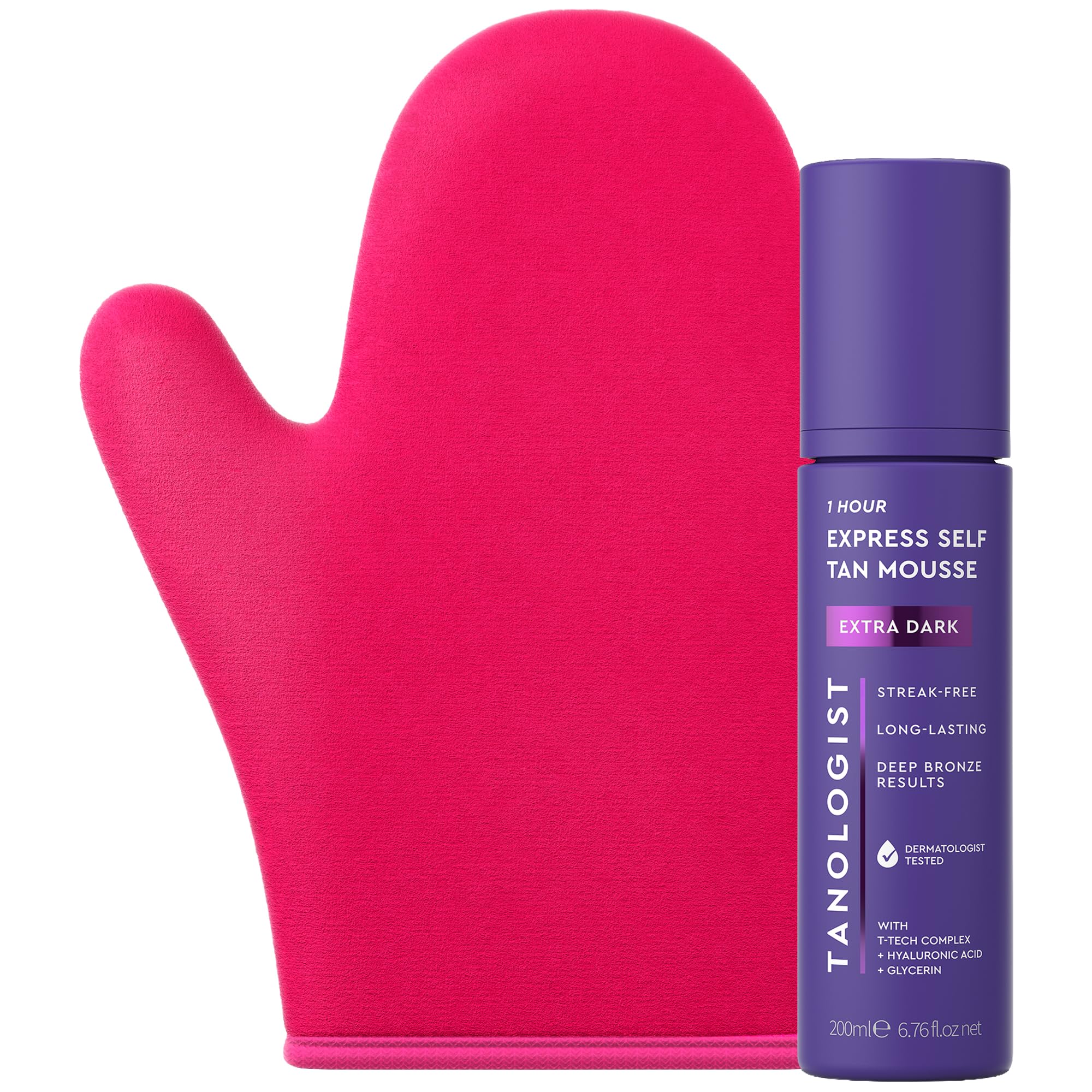 Tanologist Sunless SelfTan Set  Extra Dark 1 Hour Express Tanning Mousse + DoubleSided, Reusable SelfTanning Mitt for Strea