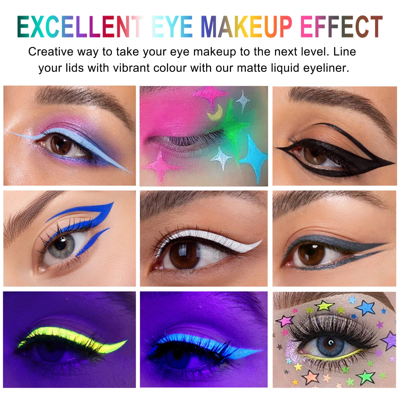 Dekrion Liquid Eyeliner, Matte Colored Eyeliners, Light-Green Eyeliner, White Black Red Brown Green Purple Waterproof High-Pigme