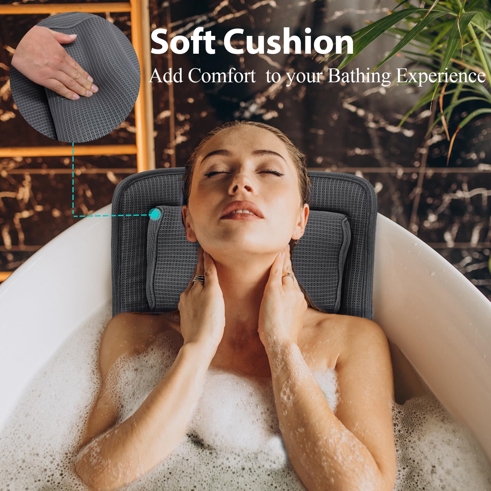 Full Body Bath Pillow With Adjustable Lumbar Roll Pillow Bathtub Cushion With 14 Suction Cups 3D Air Mesh Fit Any Tub Gray Bathr