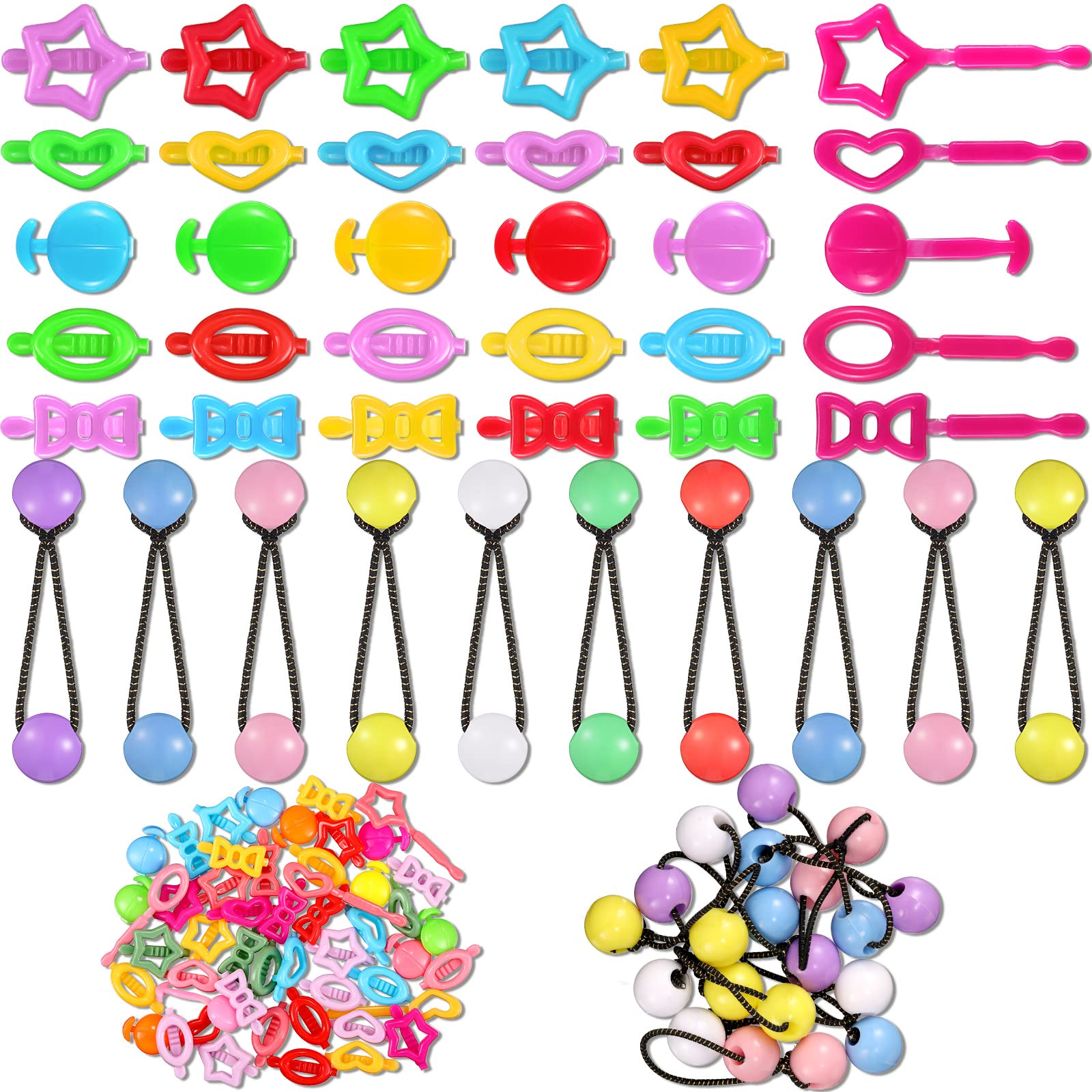 60 Pcs Self Hinge Hair Barrettes Set with Assorted Ball, Bubble, and Ponytail Holder Hair Accessories for Girls - Plastic Hair C