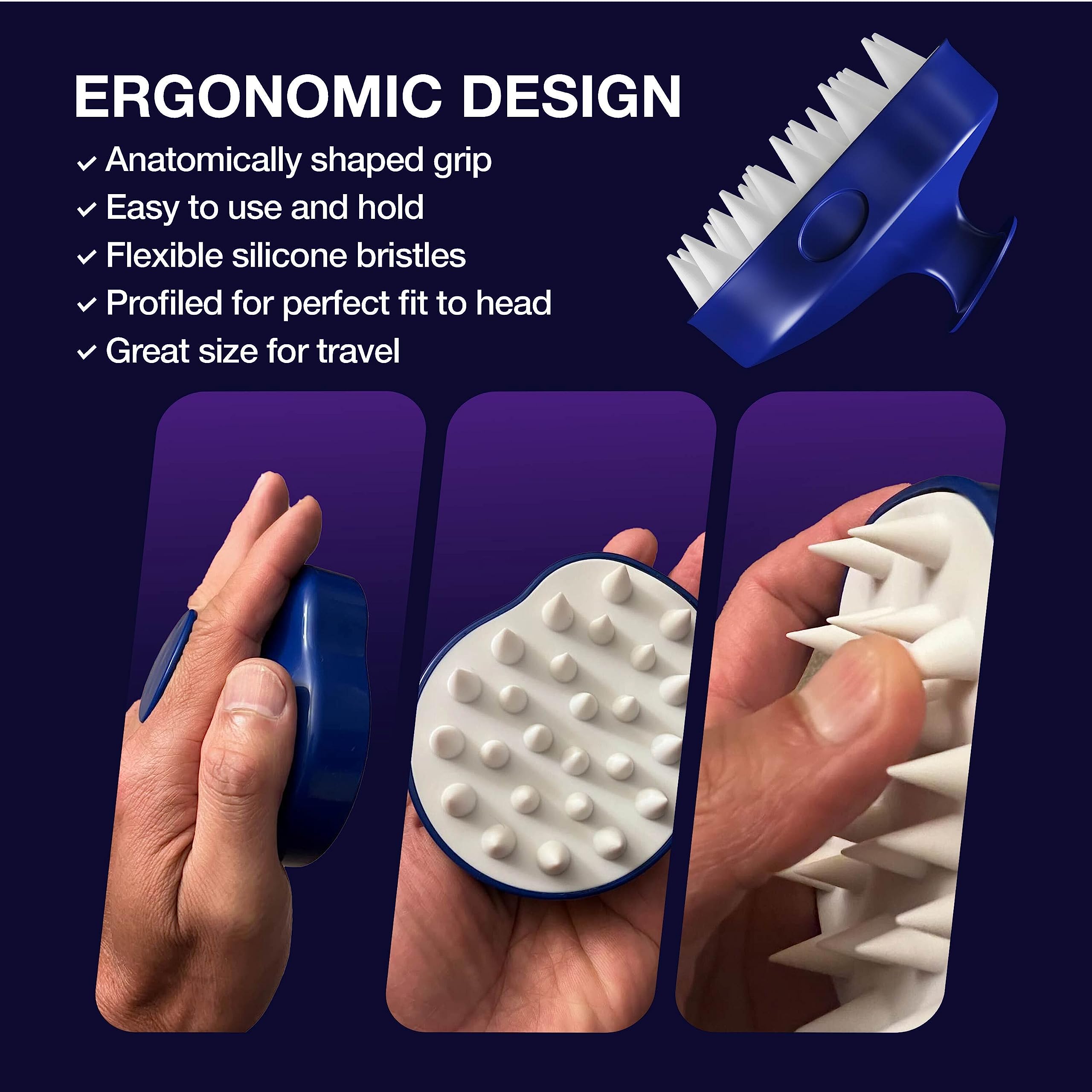 Guyology Labs Head Massager For Hair Growth - Hair Loss Shampoo Shower Brush - Soft Silicone Scalp Scrubber For Dandruff Removal