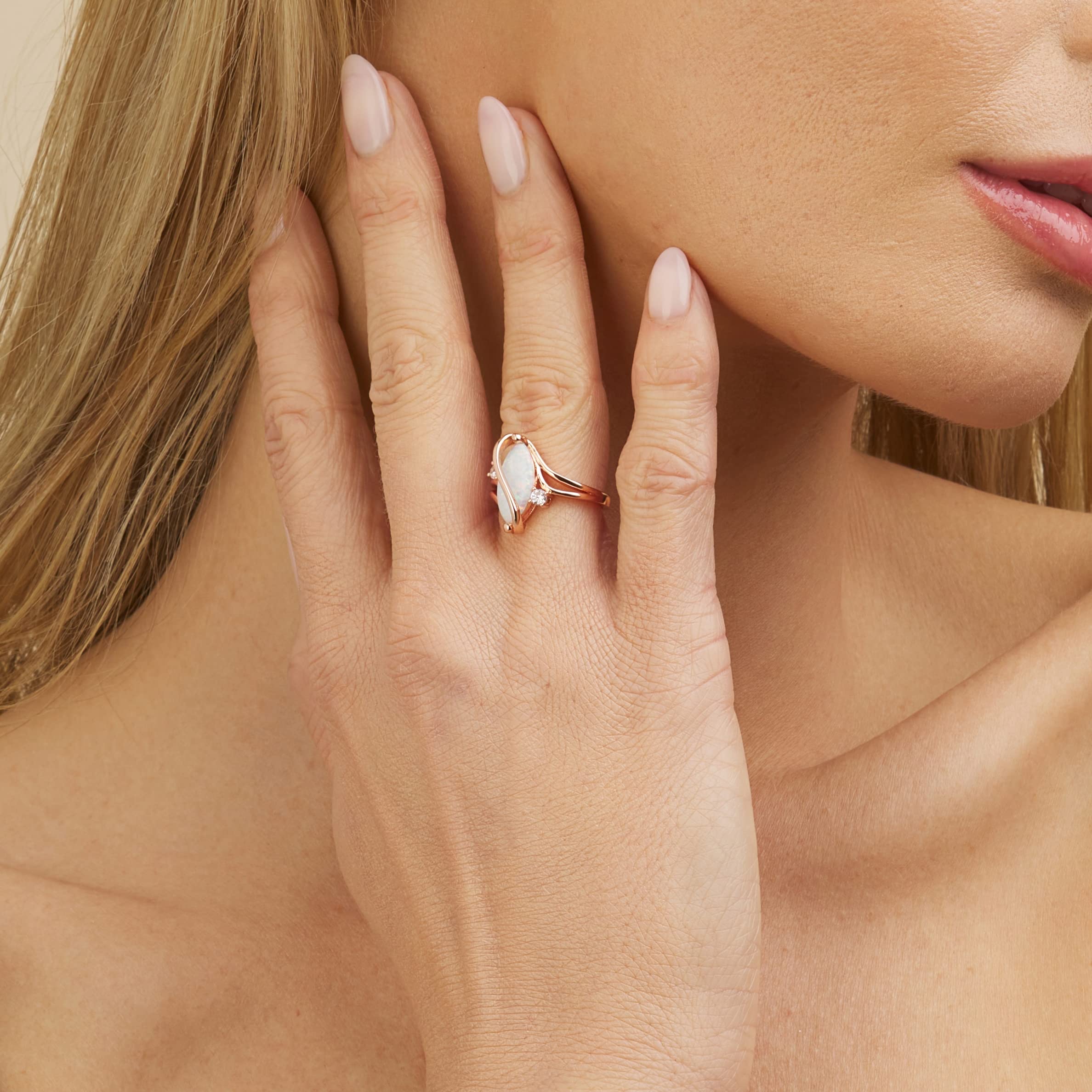 Barzel 18K Rose Gold Plated Created Fire Opal Ring With Cubic Zirconia Accents (Rose Gold Fire Opal, 7)