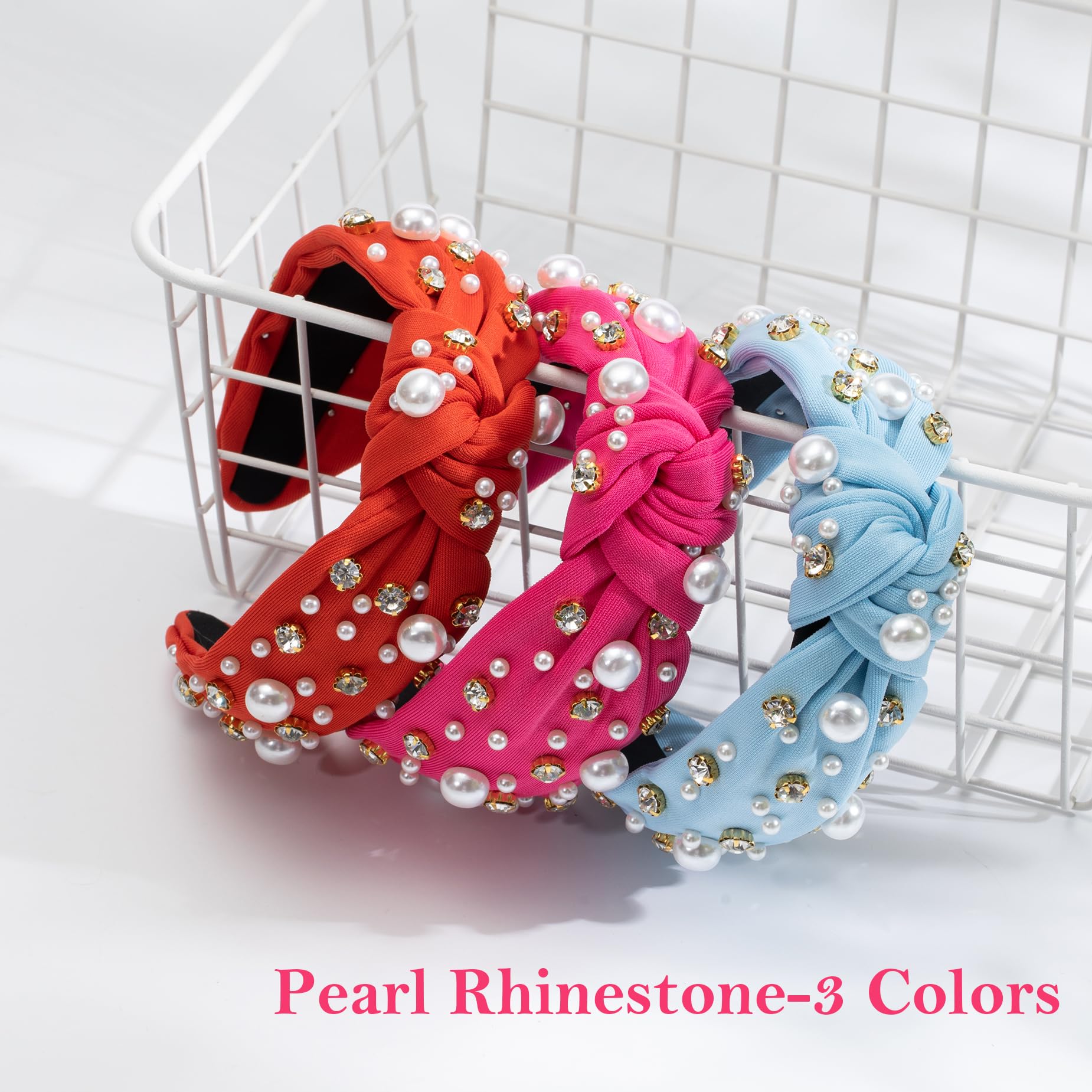 Mixcbe Pearl Knotted Jeweled Headband For Women Pearl Rhinestone Crystal Embellished Hairband Fashion Elegant Ladies Wide Top Kn