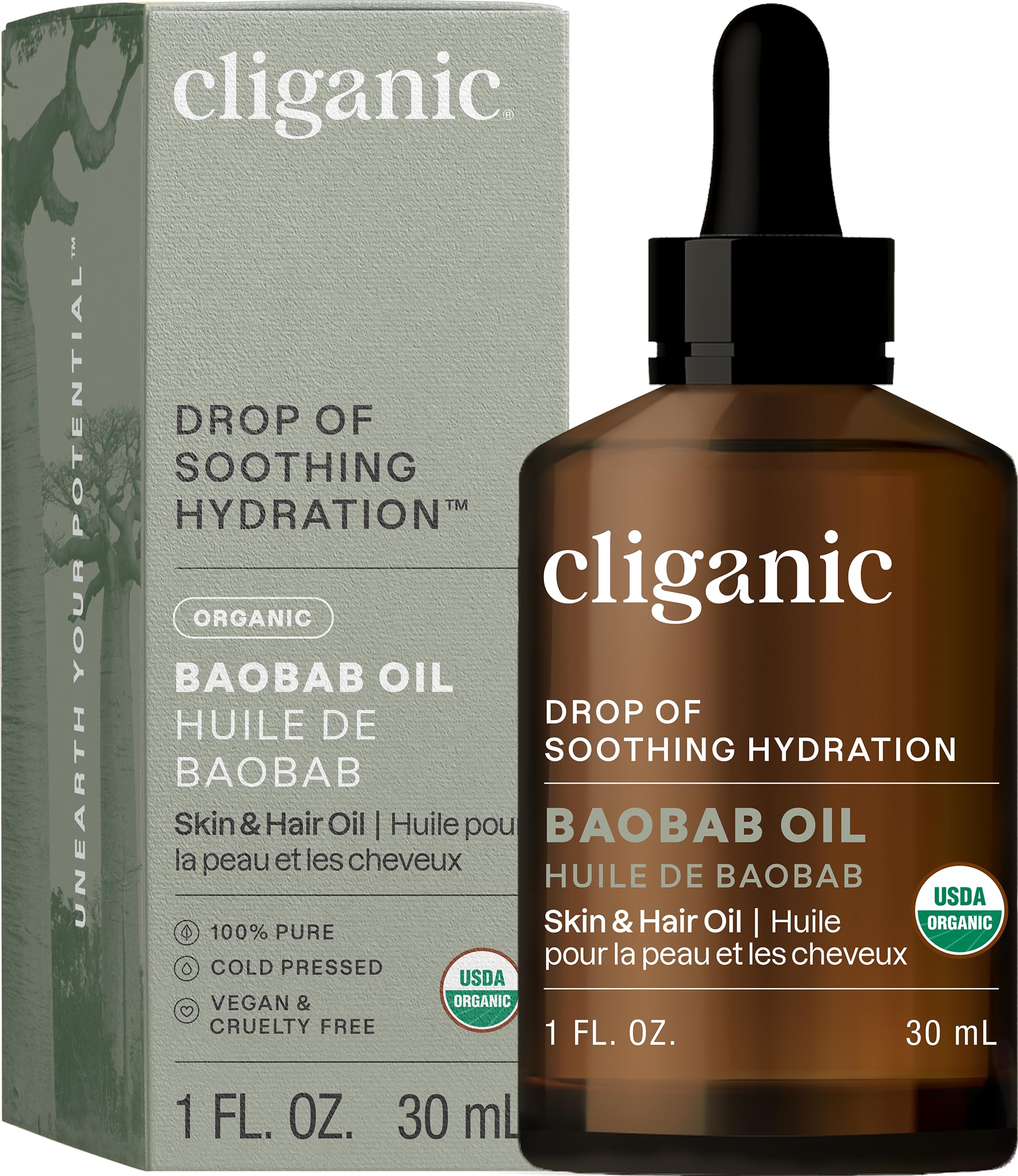 Cliganic Organic Baobab Oil, 100% Pure  For Face & Hair | Natural Cold Pressed Unrefined (Packaging May Vary)