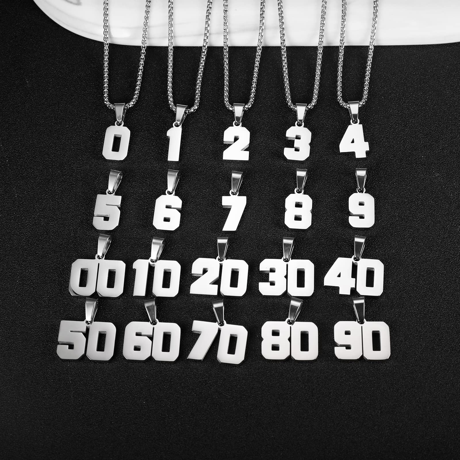 Number Necklaces Personalized Necklaces Silver Initial Number Pendant Stainless Steel Chain Movement Necklaces for Men Women (39