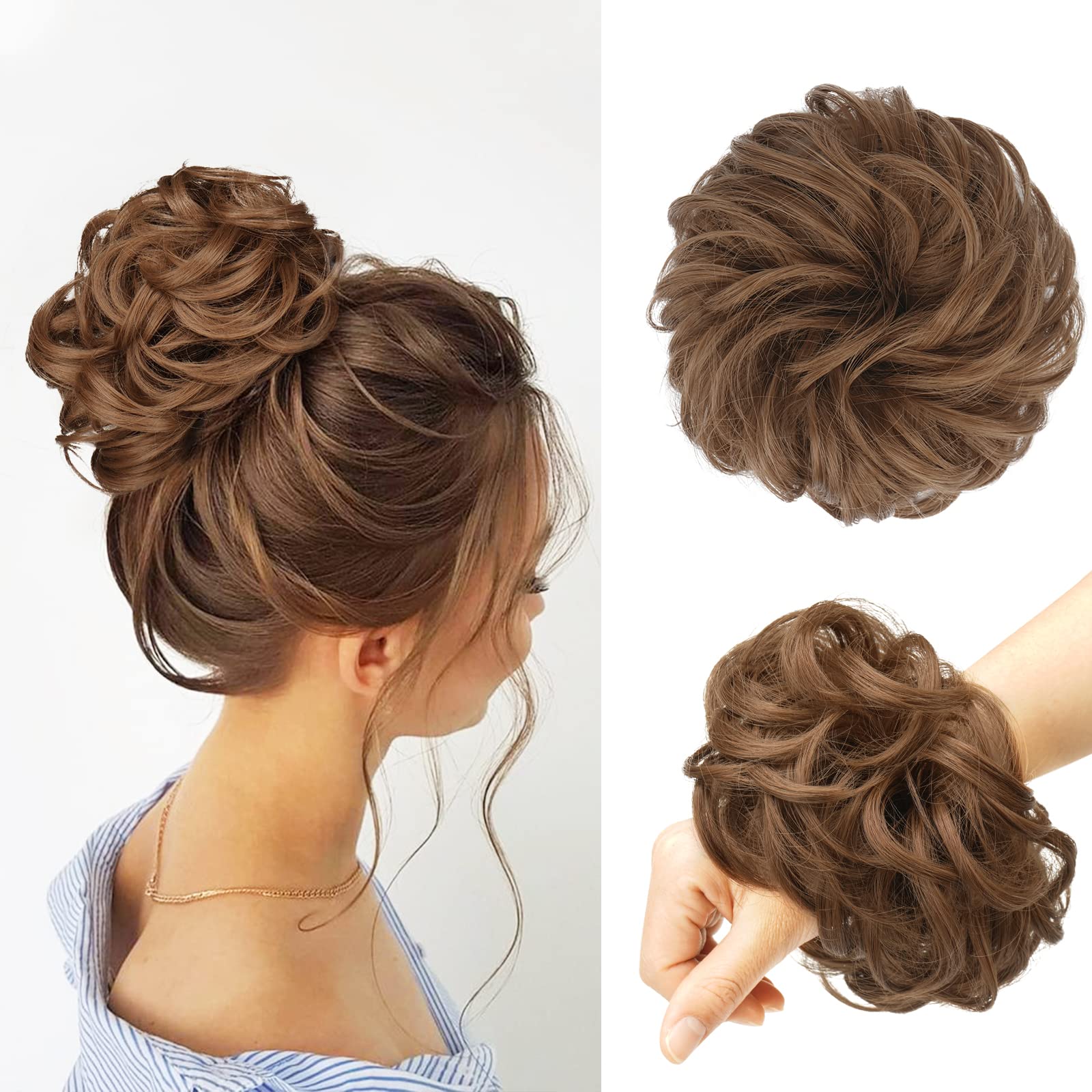 FESHFEN Messy Hair Bun Hair Pieces Curly Large Hair Bun Scrunchies Extensions Synthetic Tousled Updo Hairpieces for Women Girls,