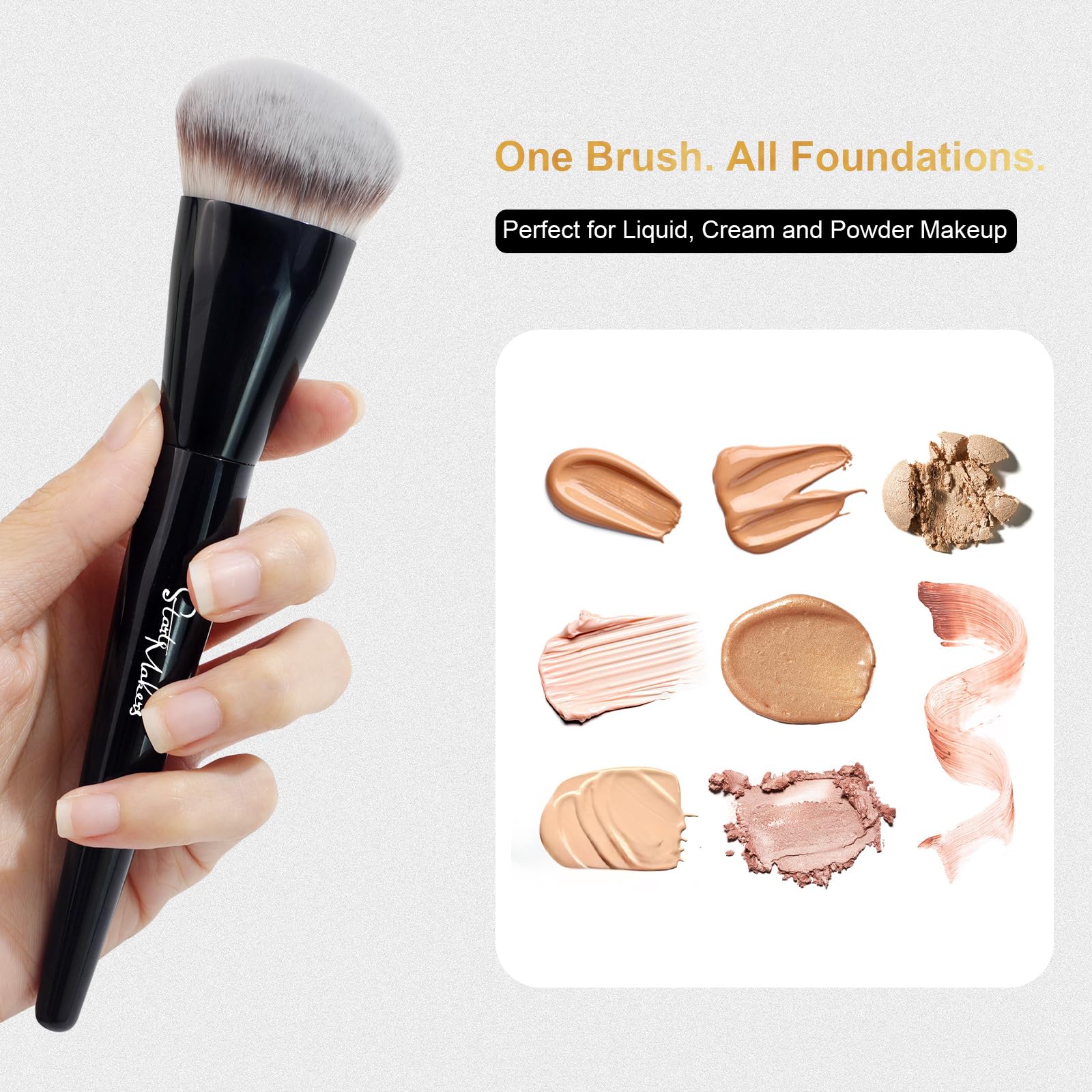 START MAKERS Contoured Foundation Brush, Large Angled Kabuki Makeup Brush for Liquid, Powder, Cream & Stick Foundation Bronzer C