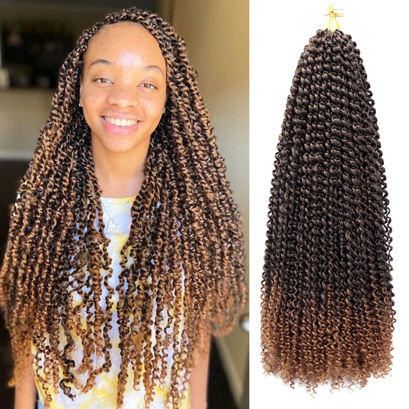 Dorsanee Ombre Brown Passion Twist Hair 24 Inch 7 Packs Water Wave Crochet Hair Long Bohemian Curly Braiding Hair For Butterfly