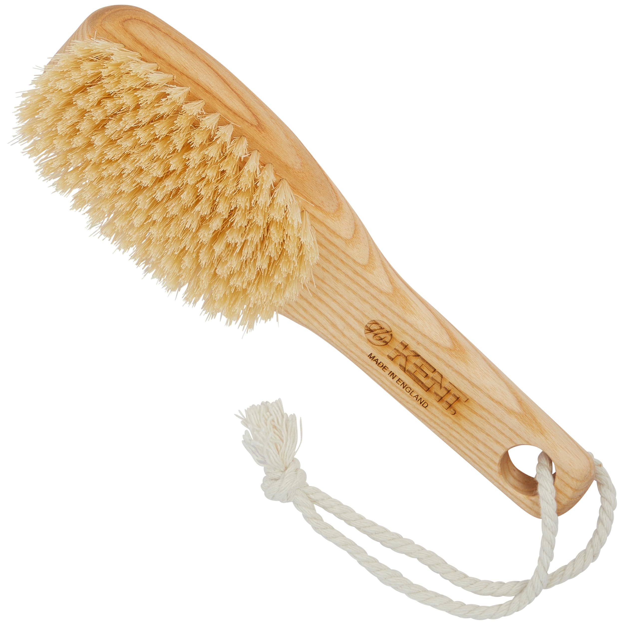 Kent Fd6 9'' Beechwood Wood Short Handle Shower Bath Body Brush. For Skin Exfoliate & Massage. 100% White Boar Bristles. Best Bo