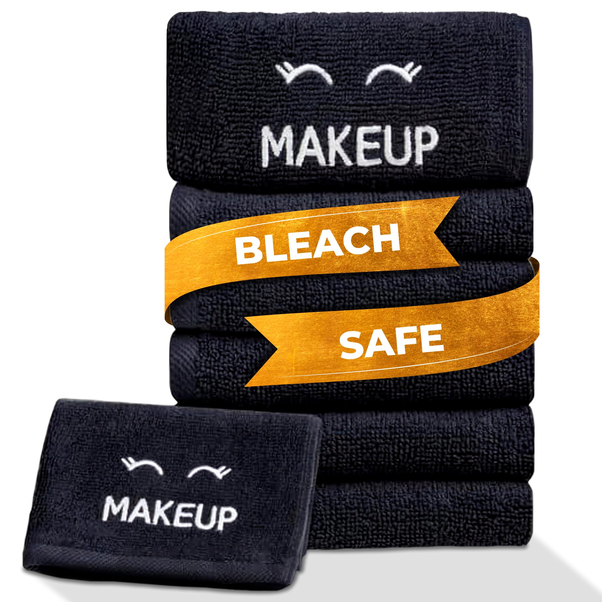White Classic Bleach Safe Black Makeup Washcloths for Face Cleansing, 6 Pack - Super Soft Luxury Cotton Black Makeup Towels, Hig