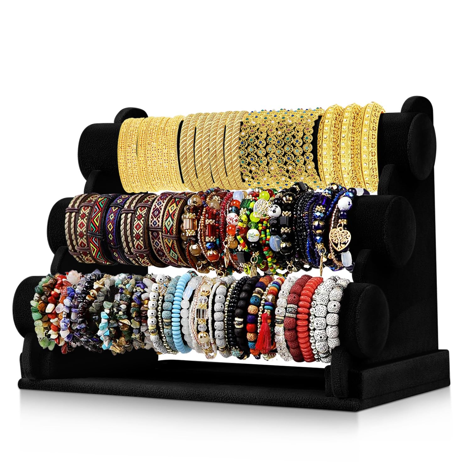 Flexzion Velvet Bracelet Holder Display - Gray Bracelet Display Stand for Vendors Selling & Displaying - Detachable 3 Tier Jewel