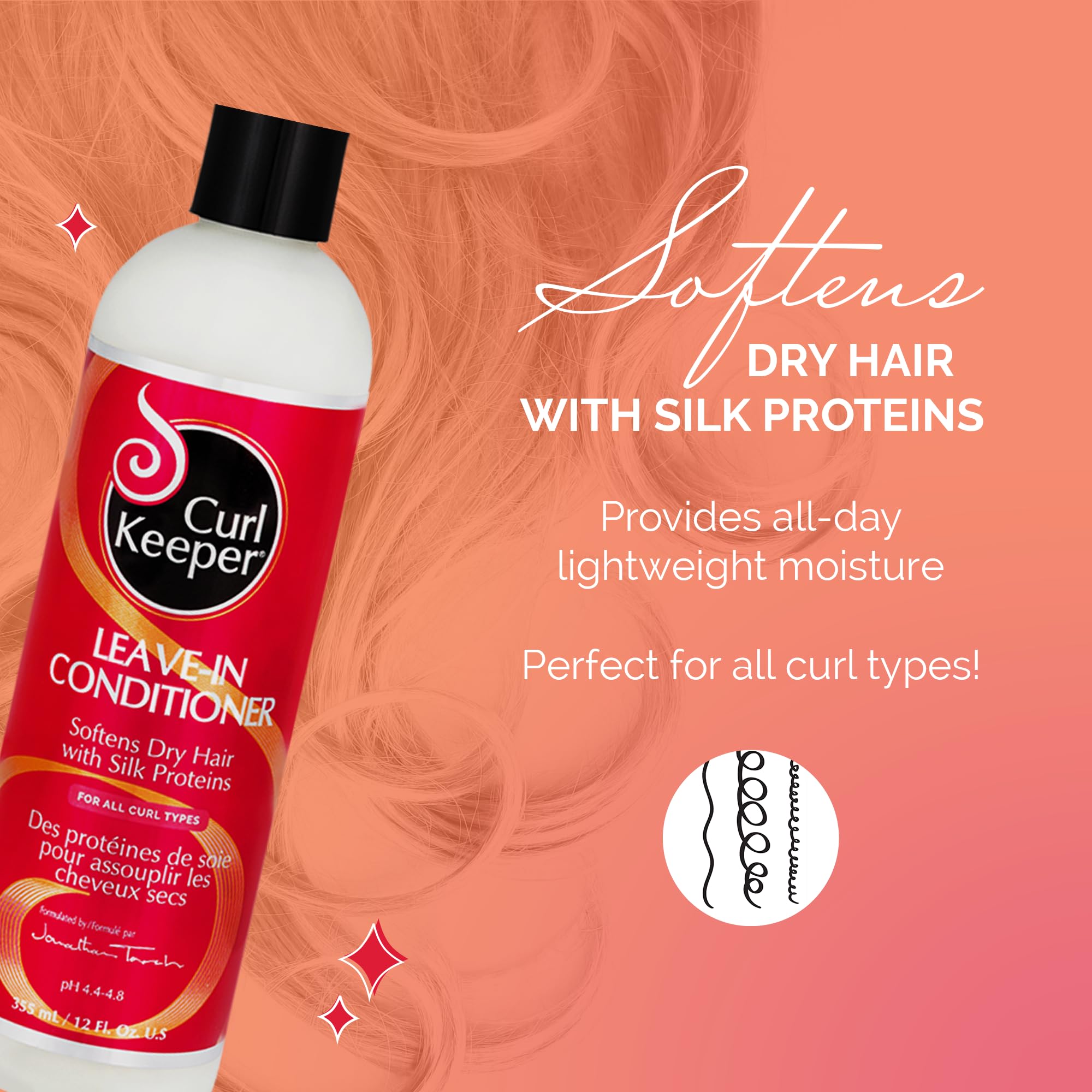 Curl Keeper Leave-In Conditioner For Curly Hair, 12 Fl Oz - All-Day Lightweight Moisture For All Curl Types - Softens Dry Hair W