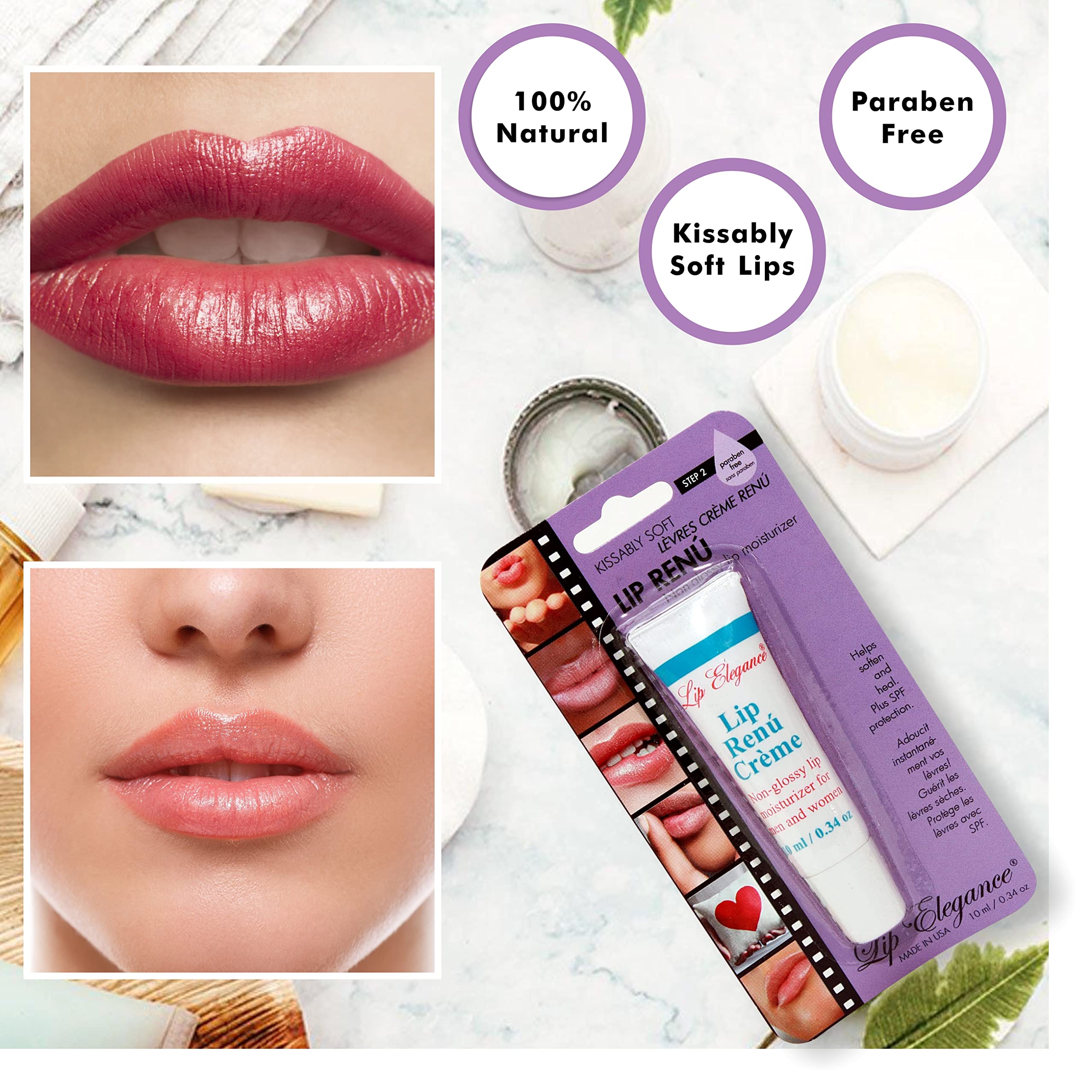 Lip Elegance Lip Renu Cream - Deep Nourishment Lip Moisturizer - Non-Glossy Lip Cream for Men and Women - SPF-6 Support for Lip