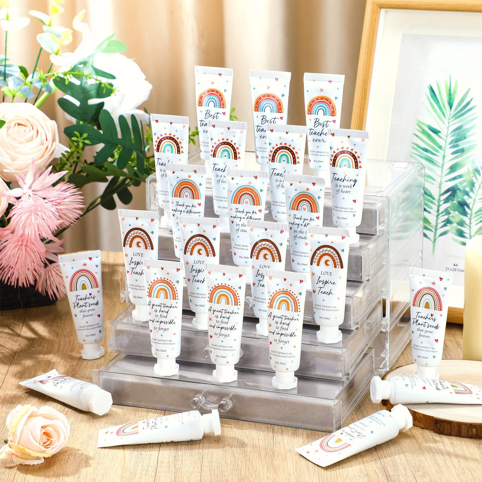 Dansib 24 Pcs Teacher Appreciation Hand Cream Gifts Boho Rainbow 2025 Back to School Thank You Teacher Gifts for Women Travel Si