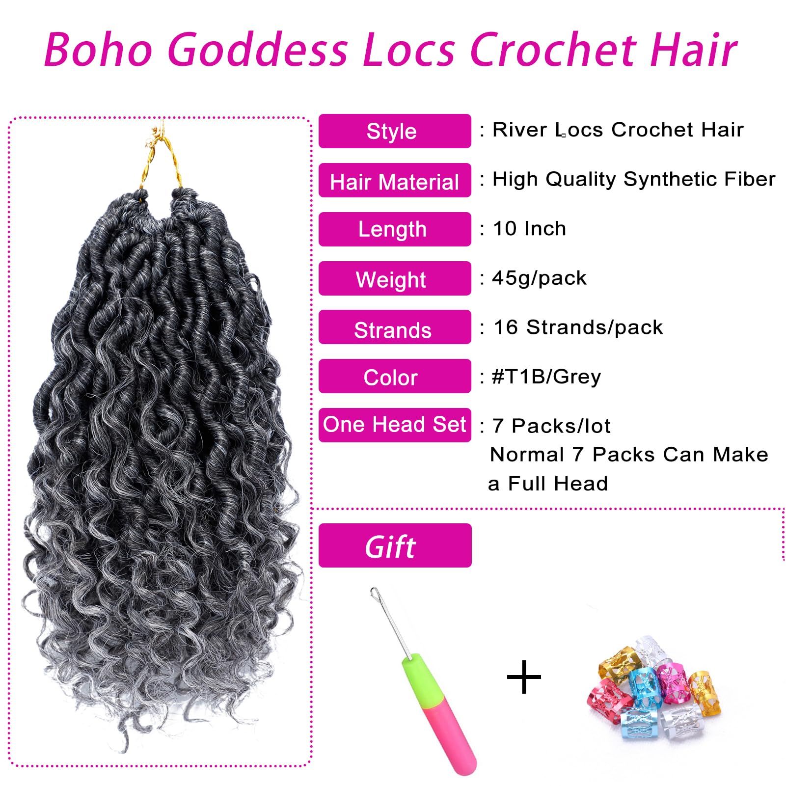 Goddess Locs Crochet Hair 10 Inch, 7 Packs Faux Locs Crochet Hair For Black Women, Boho Locs Crochet Braids Pre Looped River Loc