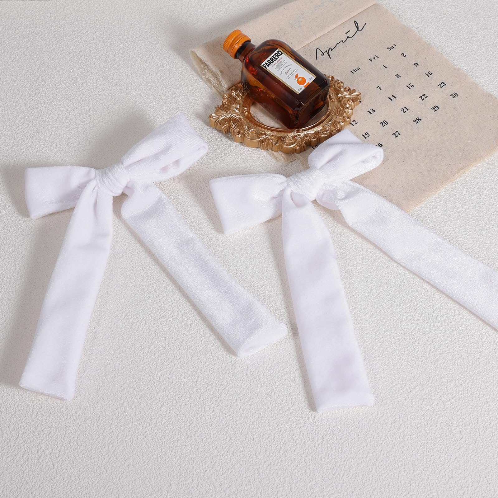 White Velvet Ribbon Hair Bow Clips 5'' Soft Luxury Velvet Hair Bow Set For Toddler Teen Girls Long Ponytail Knot Bows Alligator