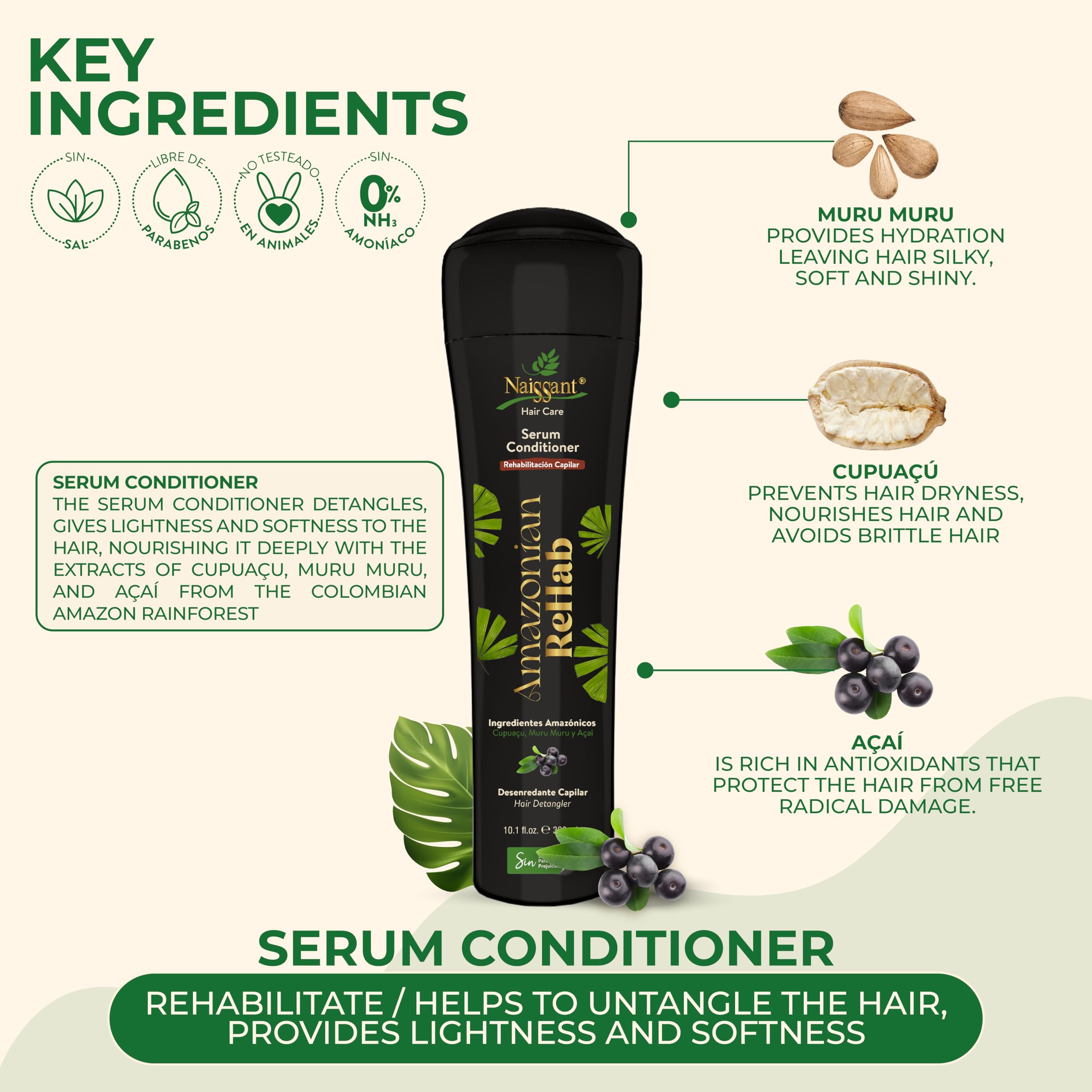 naissant Amazonian Rehab Hair Care Serum Conditioner | Enriched with Muru Muru, Cupuau, and Aa   | Nourishing Conditioner for Li