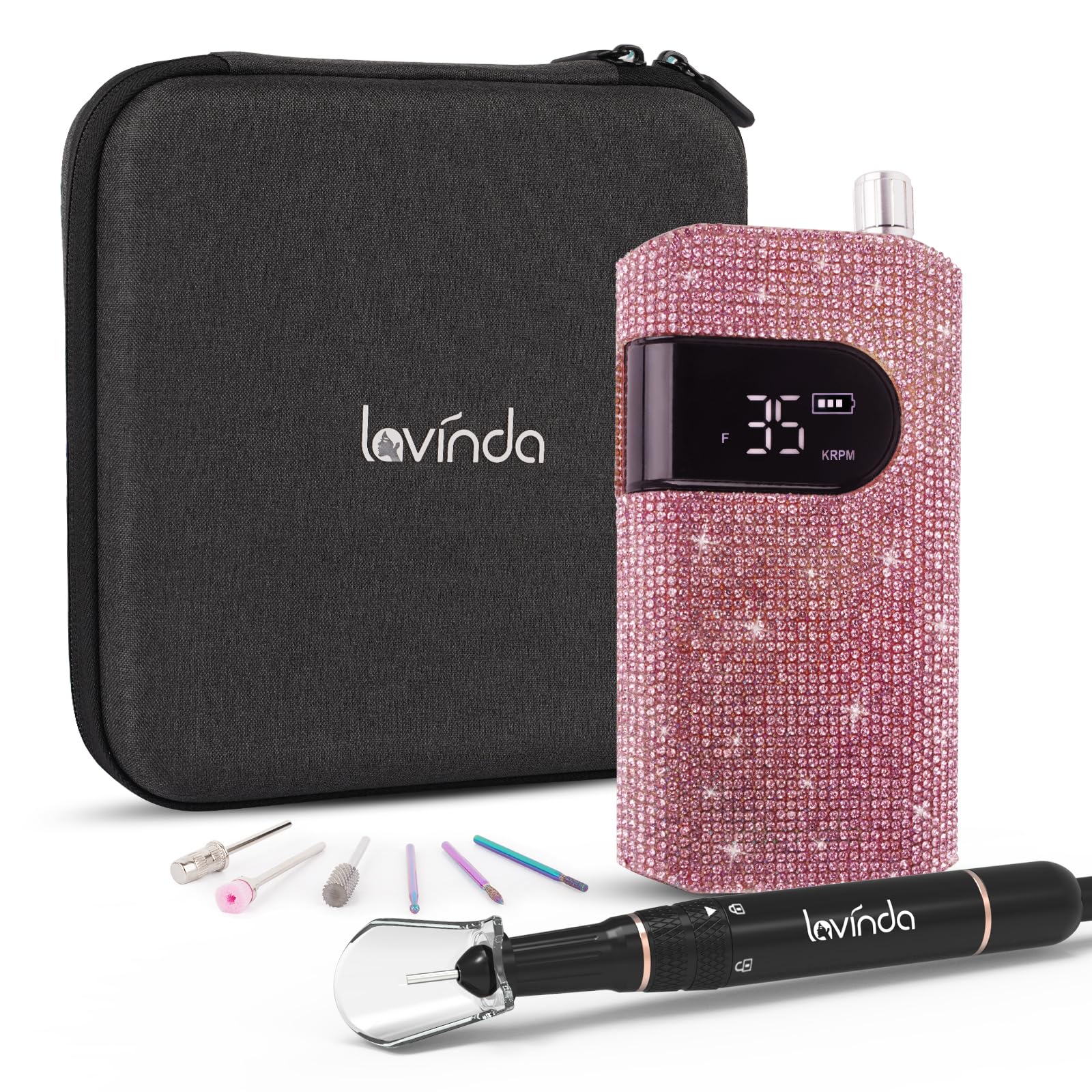 Professional Nail Drill Machine, Lavinda 35000RPM Electric Nail File for Acrylic Gel Nails, Cordless Portable Nail Drill Kit wit