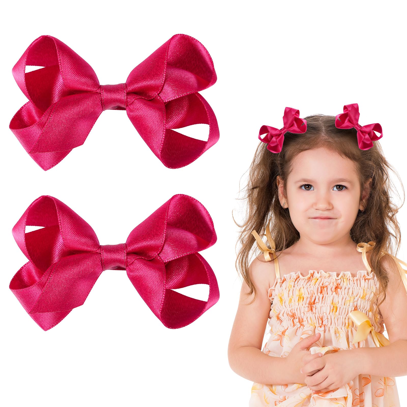 3 Inch Hot Pink Ribbon Hair Bow Clips for little Teen Toddler Baby Girls Glitter Boutique Alligator Hair Barrettes Pins Kids Val