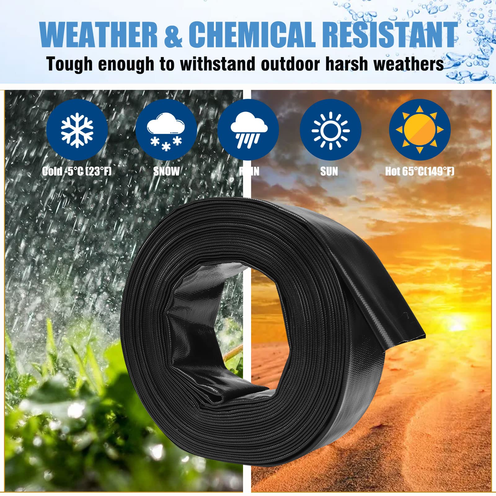 2 In X 50 Ft Pool Backwash Hose, Heavy Duty Black Pvc Reinforced Hose Connect Pvc Pipe  Pump For Water Discharge, Weather And Bl
