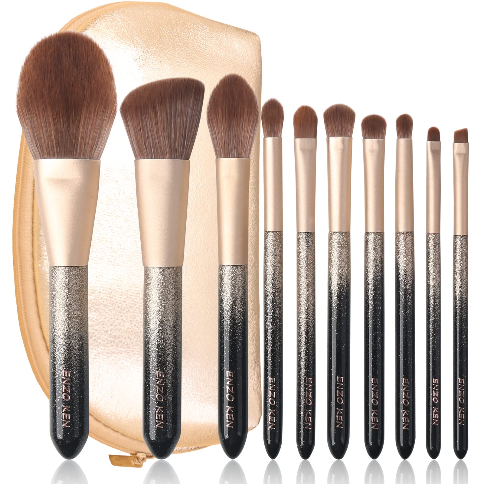 ENZO KEN Natural Hair Makeup Brush Set Professional, Sable Makeup Brushes Set with Case, Natural Hair Brushes Makeup Set, Glitte