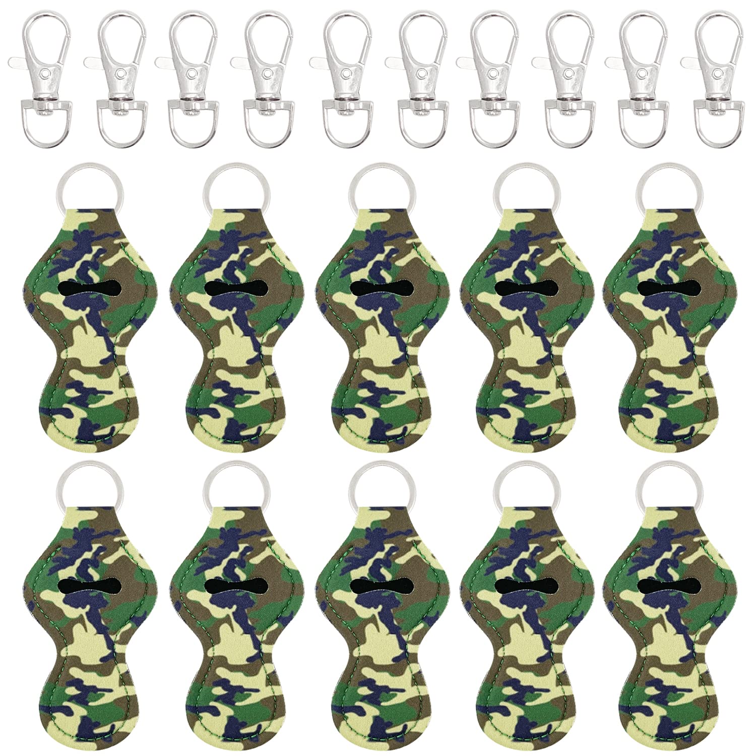 allydrew 10 Pack Chapstick Holder Keychain, Keyring for Lip Balm Lip Gloss Lipstick with 10 Pieces Metal Keyring Clasps, Camoufl