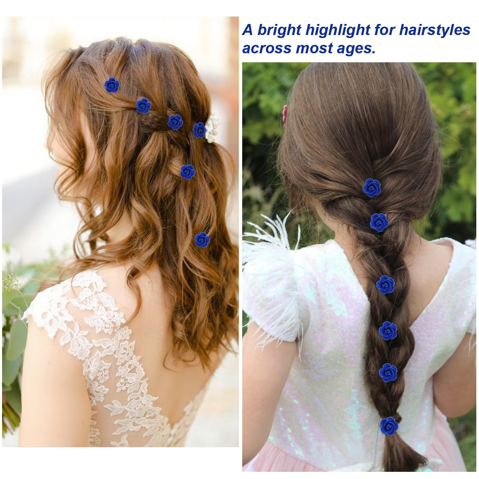 Wecoe 30 Pcs Small Blue Rose Flower Hair Clips Cute Decorative Tiny Mini Clips Wedding Halloween Hair Accessories Women Valentin