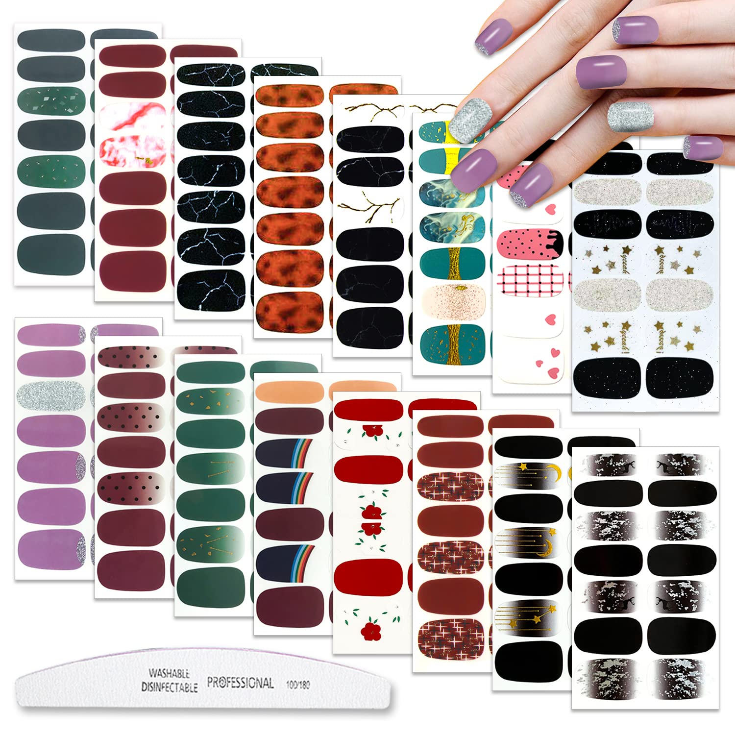 WOKOTO 16 Sheets Mix Design Full Nail Wraps Nail Polish Strips for Women Gel Nail Strips Peel and Stick Nail Polish Wraps Gradie