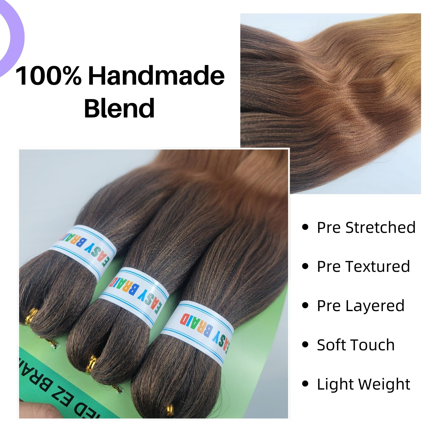 Brown Blonde Braiding Hair Pre Stretched 1B/30/27# Knotless Braids Hair Extension for Braiding