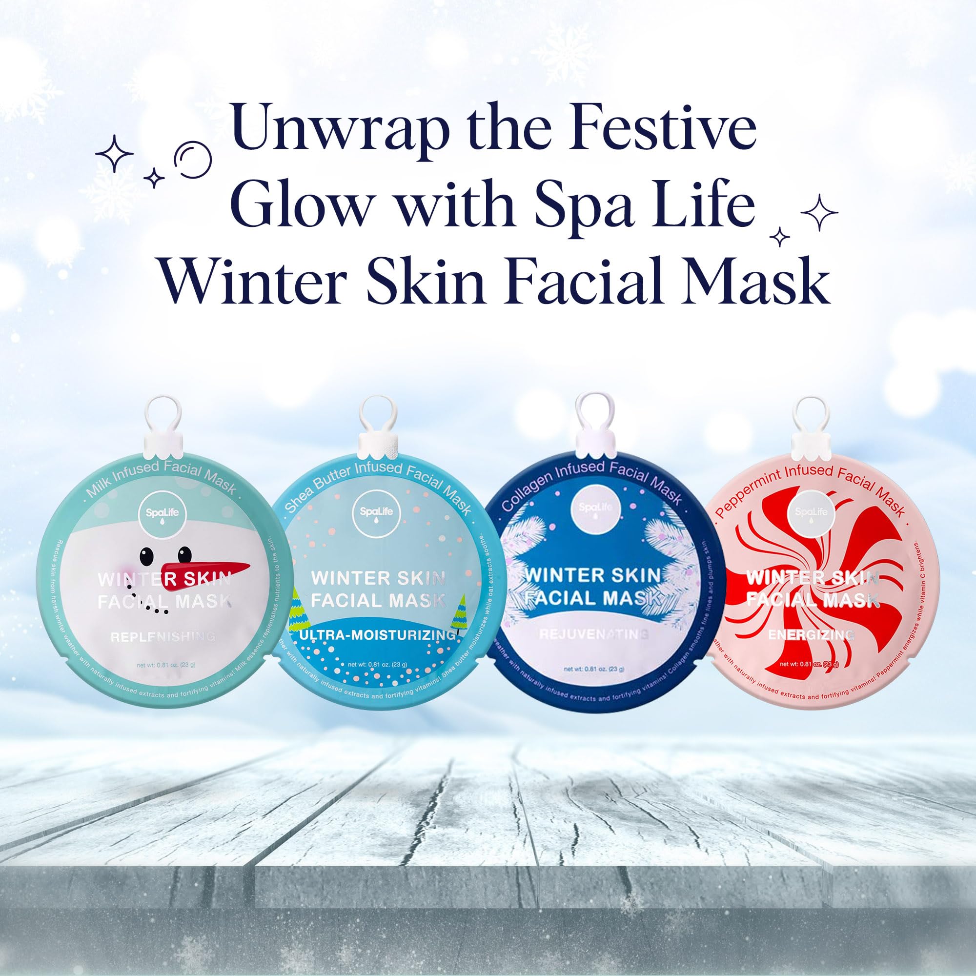 Spalife Winter Skin Facial Mask 12-Count Set - Infused With 4 Skin-Loving Ingredients - Moisturizing And Hydrating Sheet Masks -