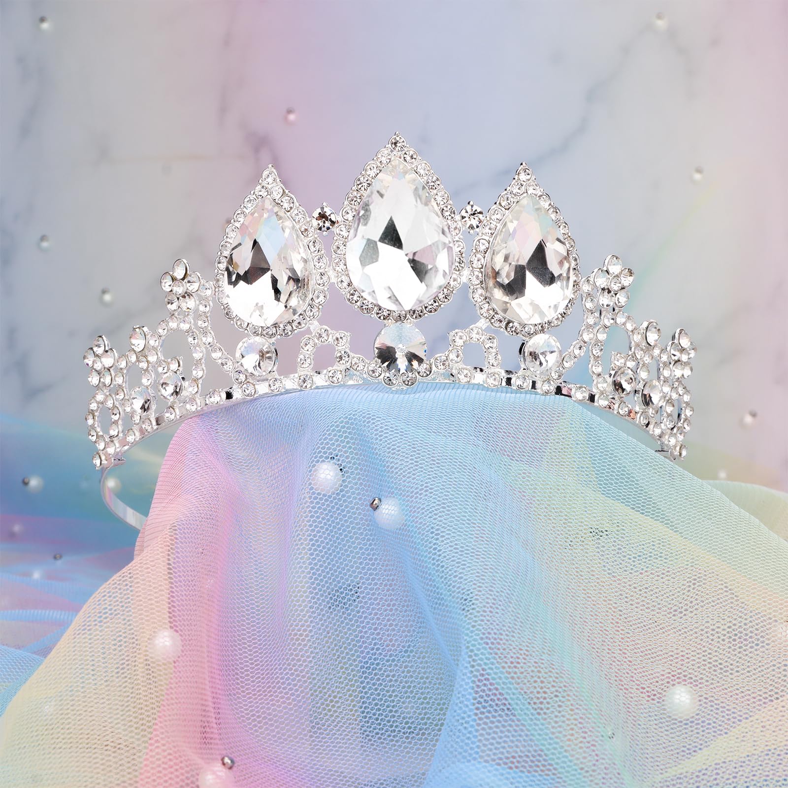 Cieher Crown For Girls Pincess Crown With Combs, Silver Crown