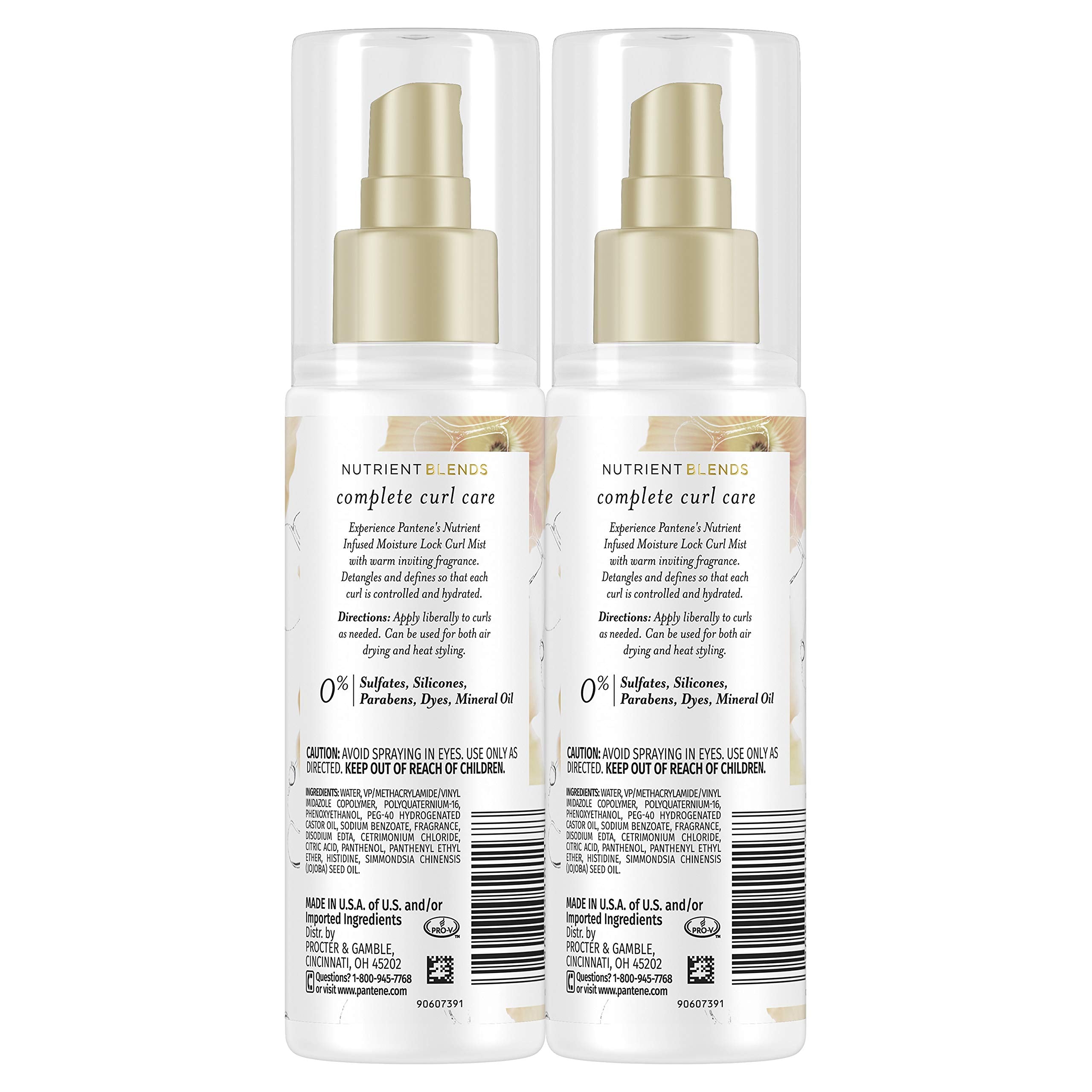 Pantene Heat Protectant Spray with Jojoba Oil for Curly Hair, Nutrient Blends Moisture Lock Curl Mist, Sulfate Free, 3.2 fl oz T