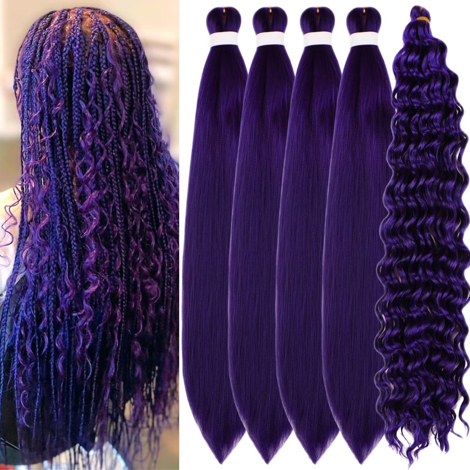 Gozill Dark Purple Braiding Hair Pre stretched Boho Braids Prestretched Braiding Hair for Bohemian Hair Ez Braid Micro Braiding 