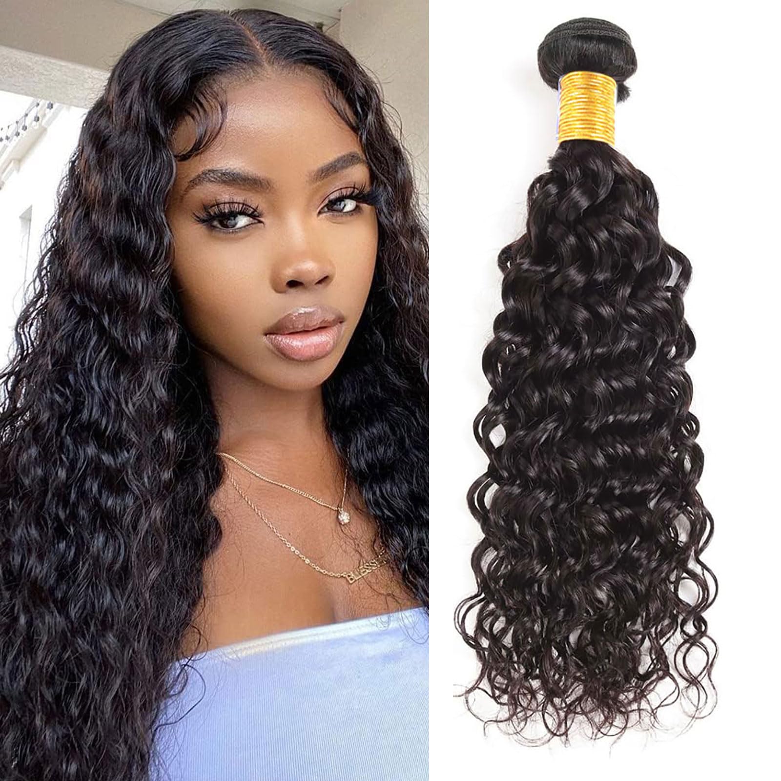 huarisi Water Wave Human Hair Bundles 26 Inch 1 Bundle 100% Unprocessed Virgin Human Hair Bundles Water Wave Wet and Wavy Hair E