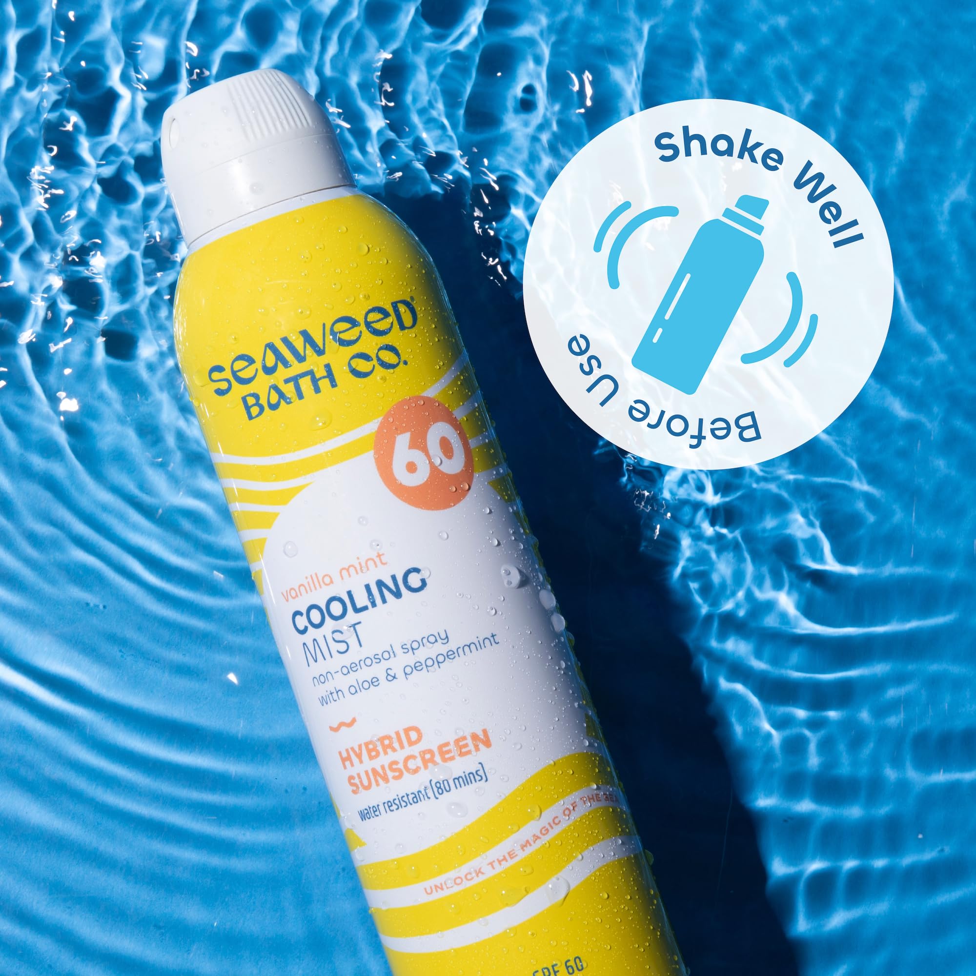 Seaweed Bath Co. Cooling Mist SPF 60 Sport Broad Spectrum Hybrid Sunscreen Spray, 6 Ounce (Pack of 2), Sustainably Harvested Sea