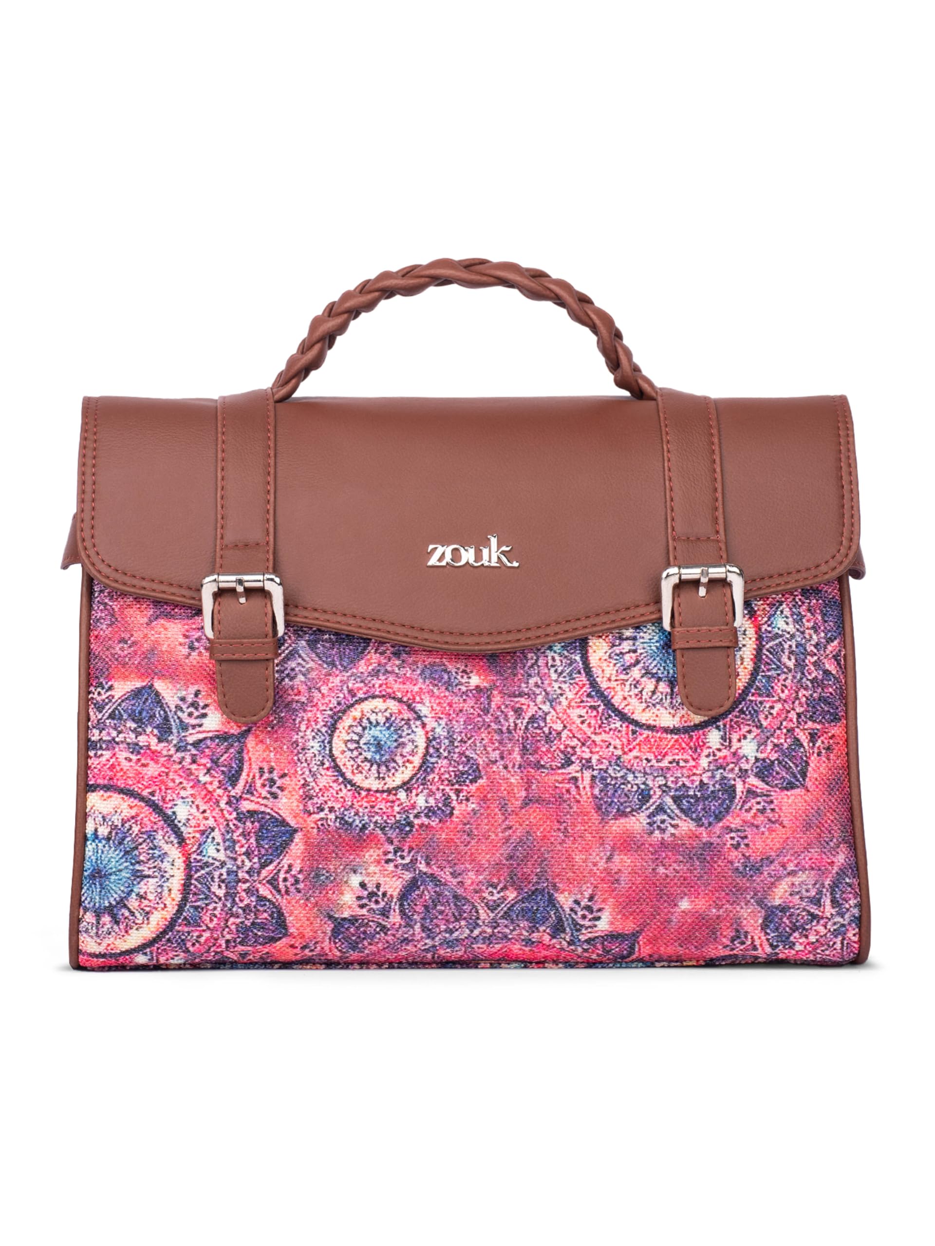 Zouk Konkona Heritage Satchel Bag  Space Chakra | Jute | Vegan Leather Handcrafted With Detachable Sling Strap| Pink