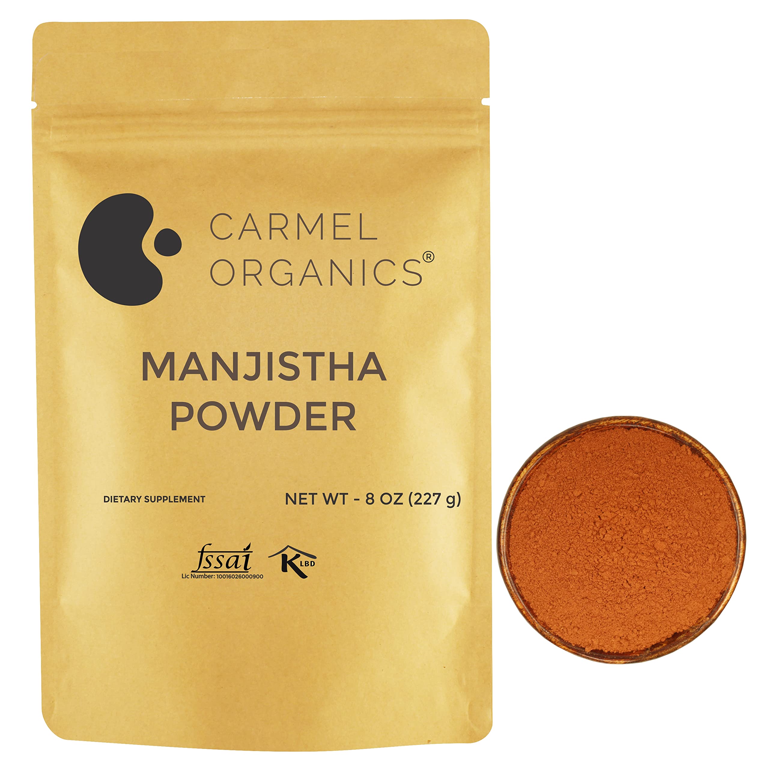 Manjistha Root/Indian Madder Powder (8 Oz) or 0.5 Lb/227 grams (Pack of 1) for Natural Hair Color | By Carmel Organics | No Adde
