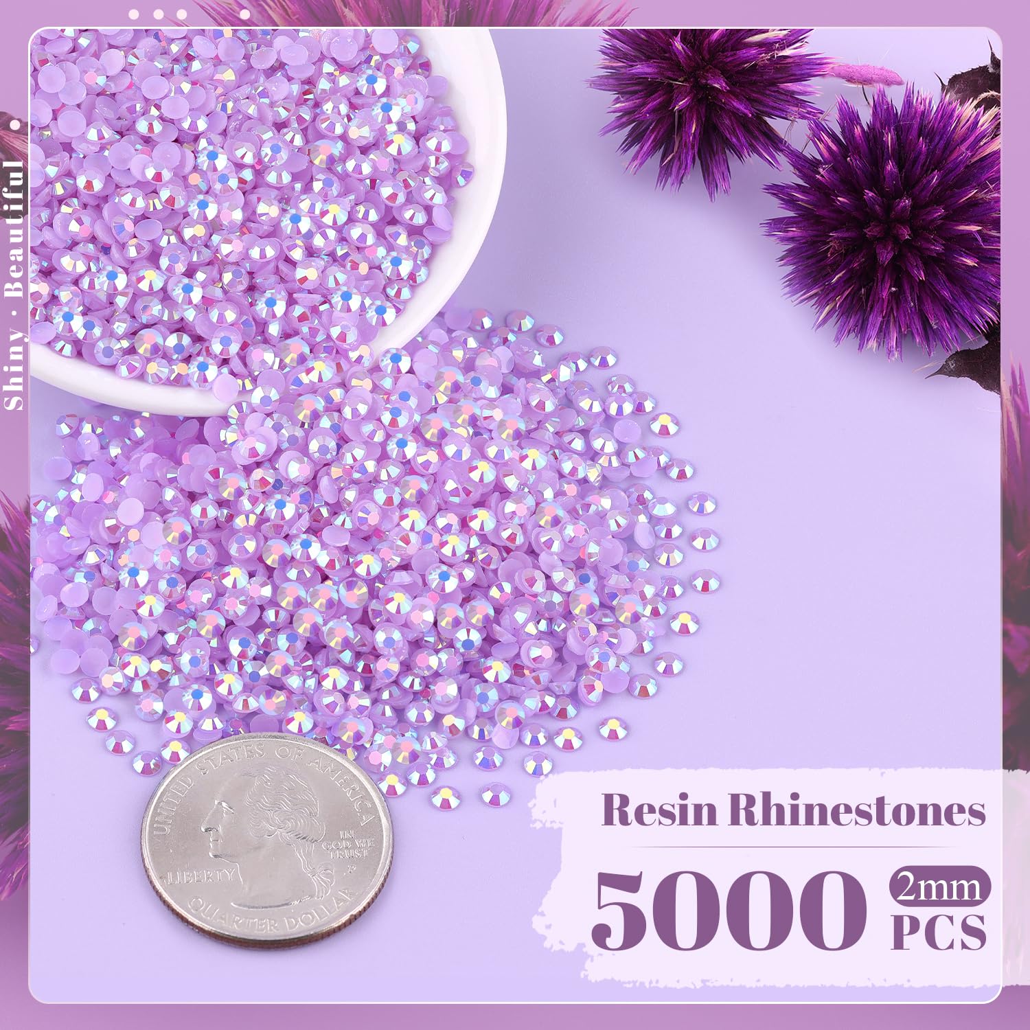 5000Pcs 2Mm Resin Jelly Rhinestones In Bulk (Lavender Purple Ab), Bedazzling Flatback Crystals Rhinestones For Crafting Diy Nail