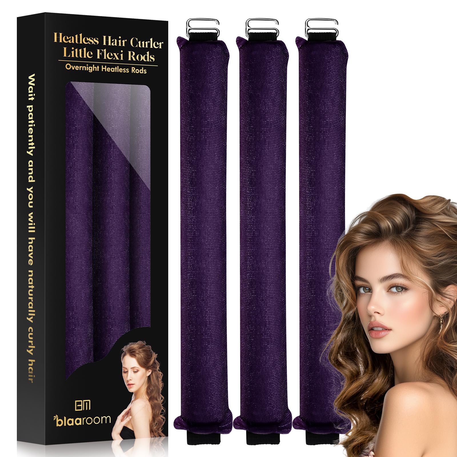 Overnight Heatless Hair Curler to Sleep in, Little Heatless Curls Satin Velvet Overnight Flexi Rods No Heat Overnight Sleeping C
