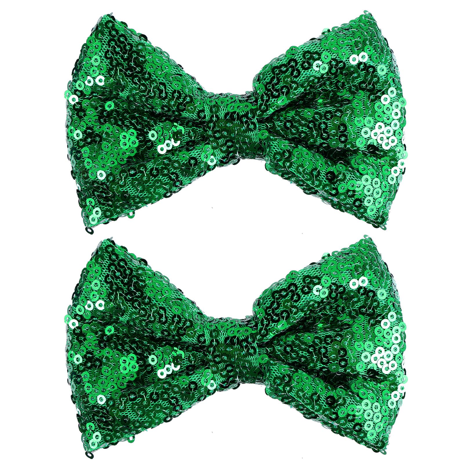 4'' Green Sparkly Glitter Sequin Hair Bows Clips for Toddler Girls Valentines Christmas Birthday Gift Party Dress Outfit Decor A